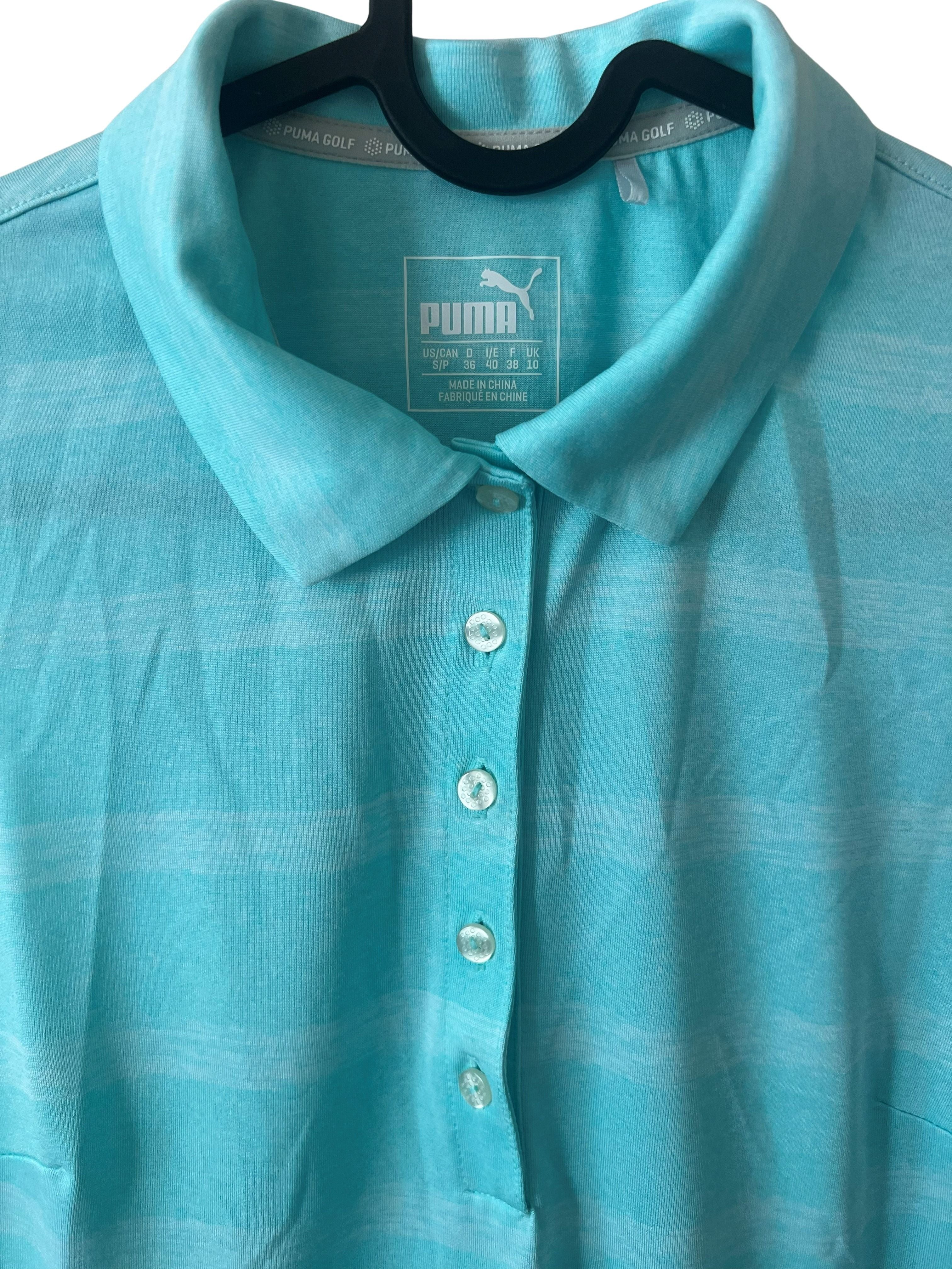 Puma Golf Women's Sleeveless Polo Shirt Aqua Blue Striped Size Small