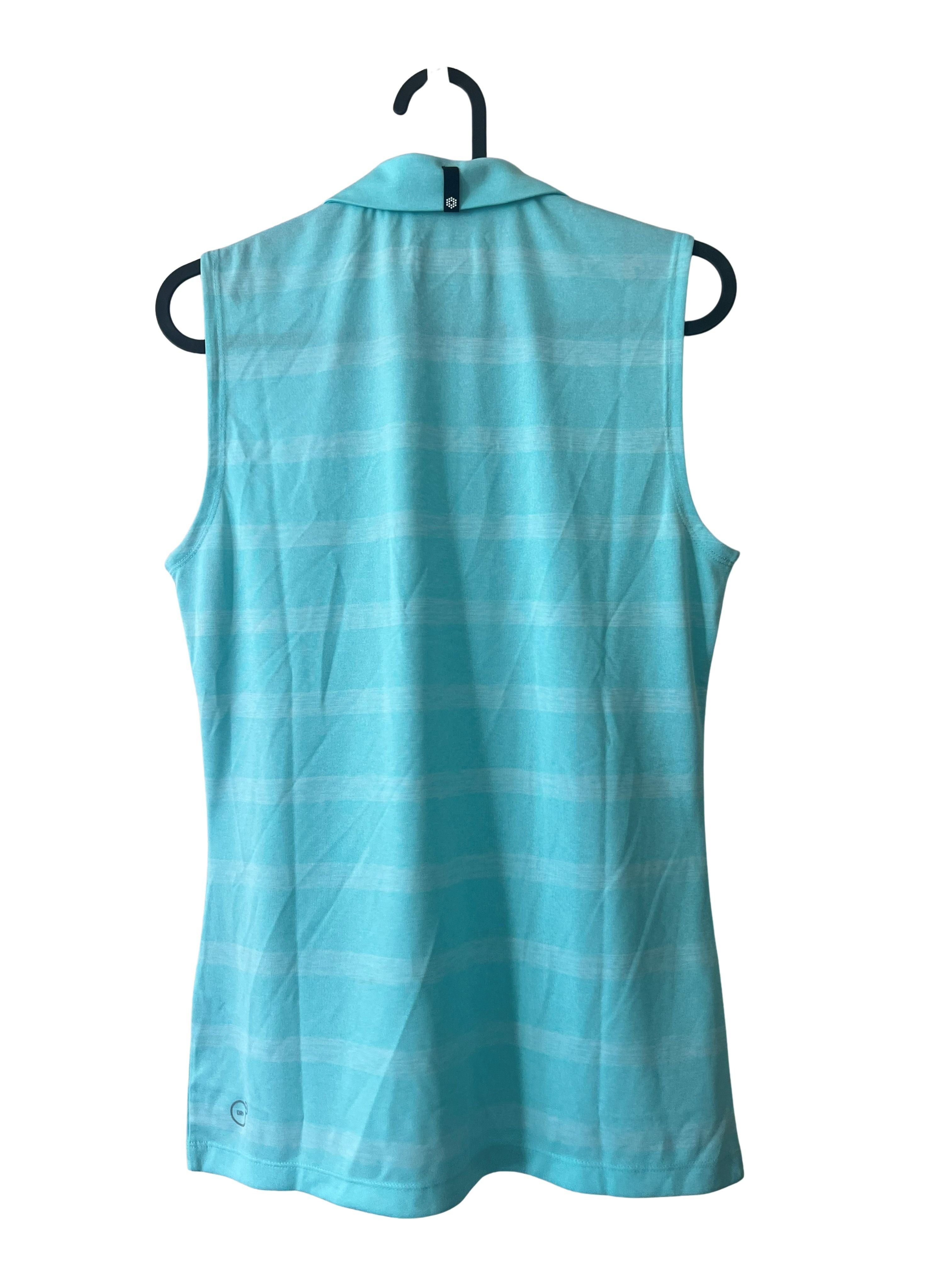 Puma Golf Women's Sleeveless Polo Shirt Aqua Blue Striped Size Small
