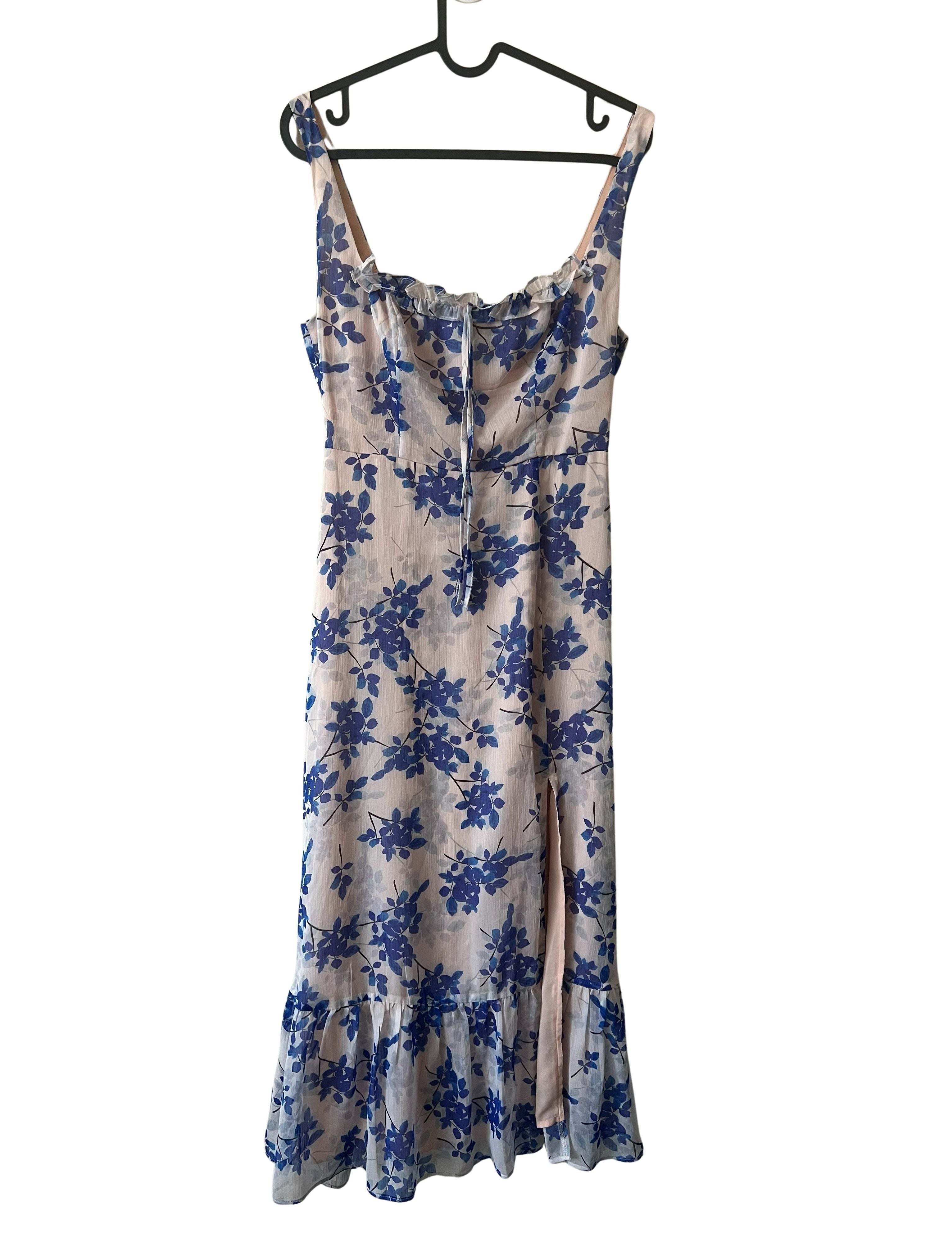ASTR the Label Ivory Cobalt Floral Midi Dress Size S