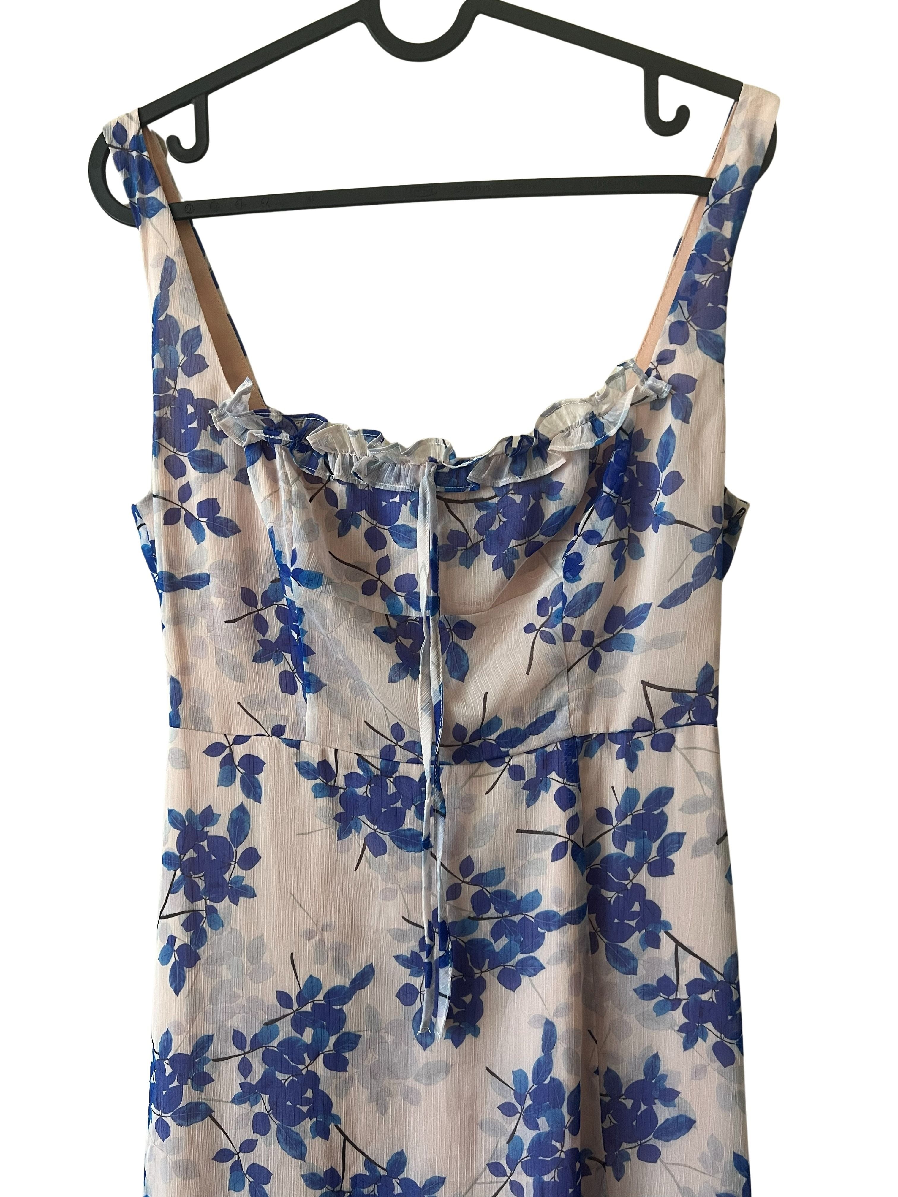 ASTR the Label Ivory Cobalt Floral Midi Dress Size S