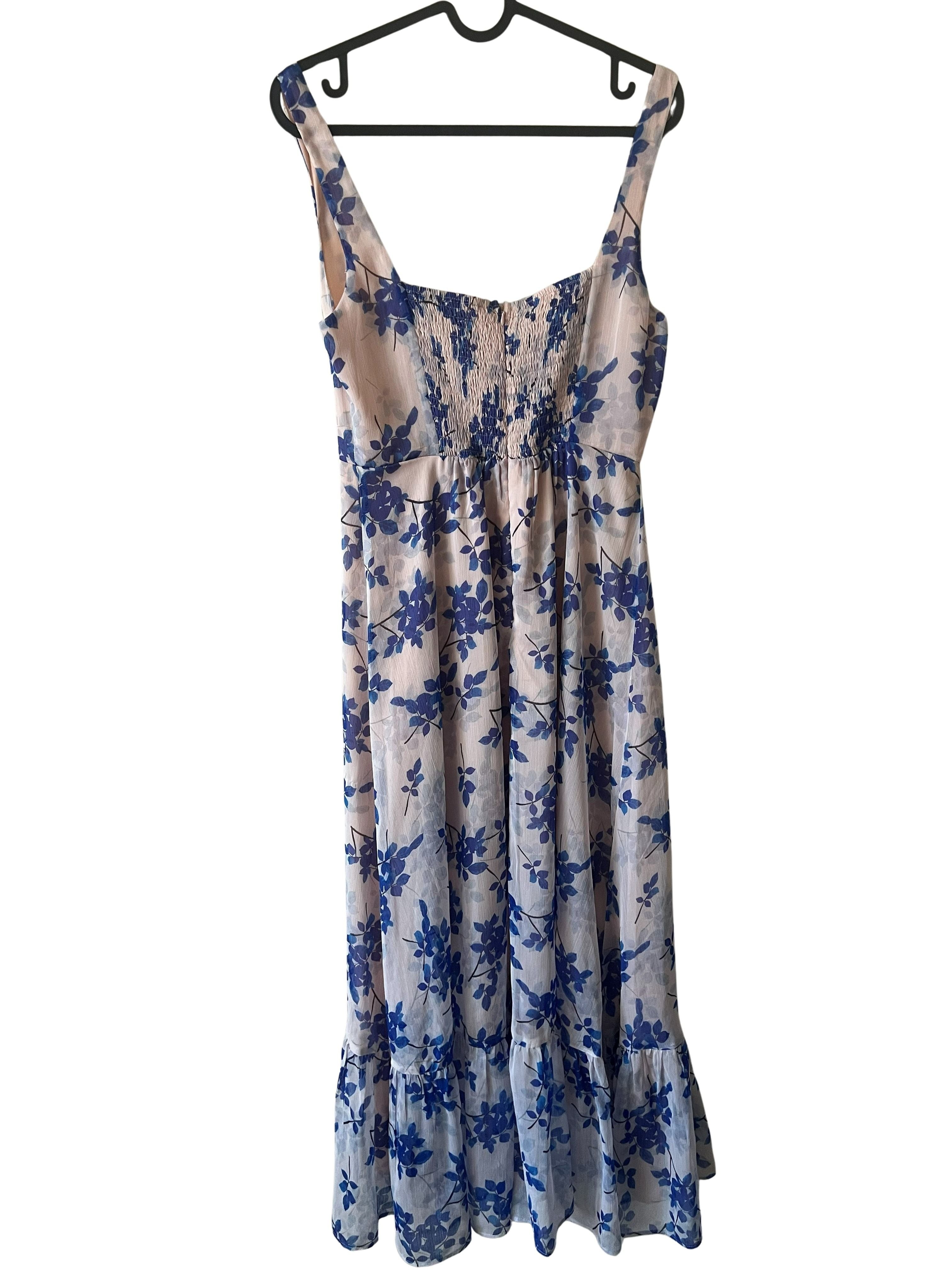 ASTR the Label Ivory Cobalt Floral Midi Dress Size S
