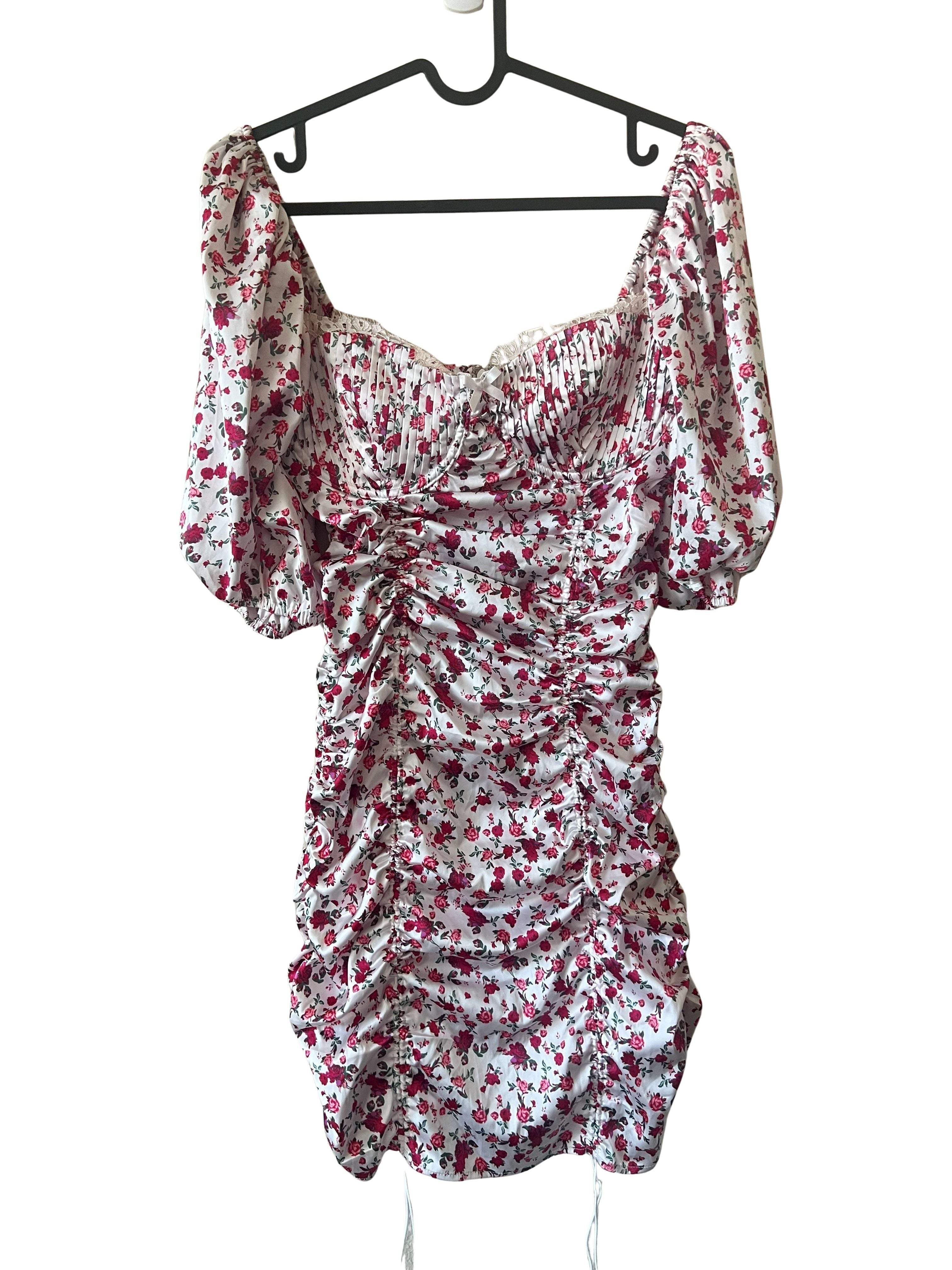 For Love & Lemons Floral Ruched Mini Dress Size S