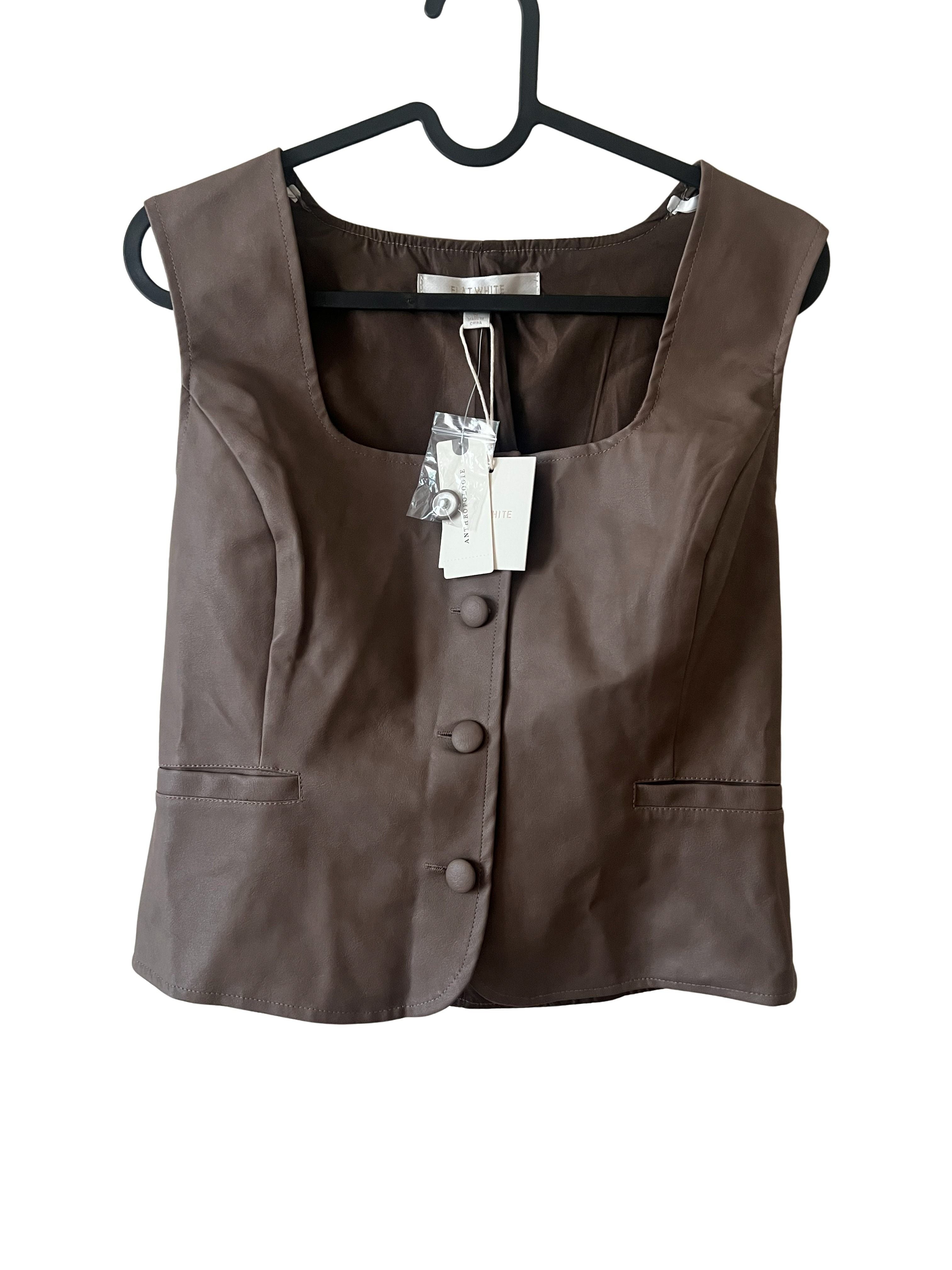 Flat White Taupe Faux Leather Vest Top NWT Size S