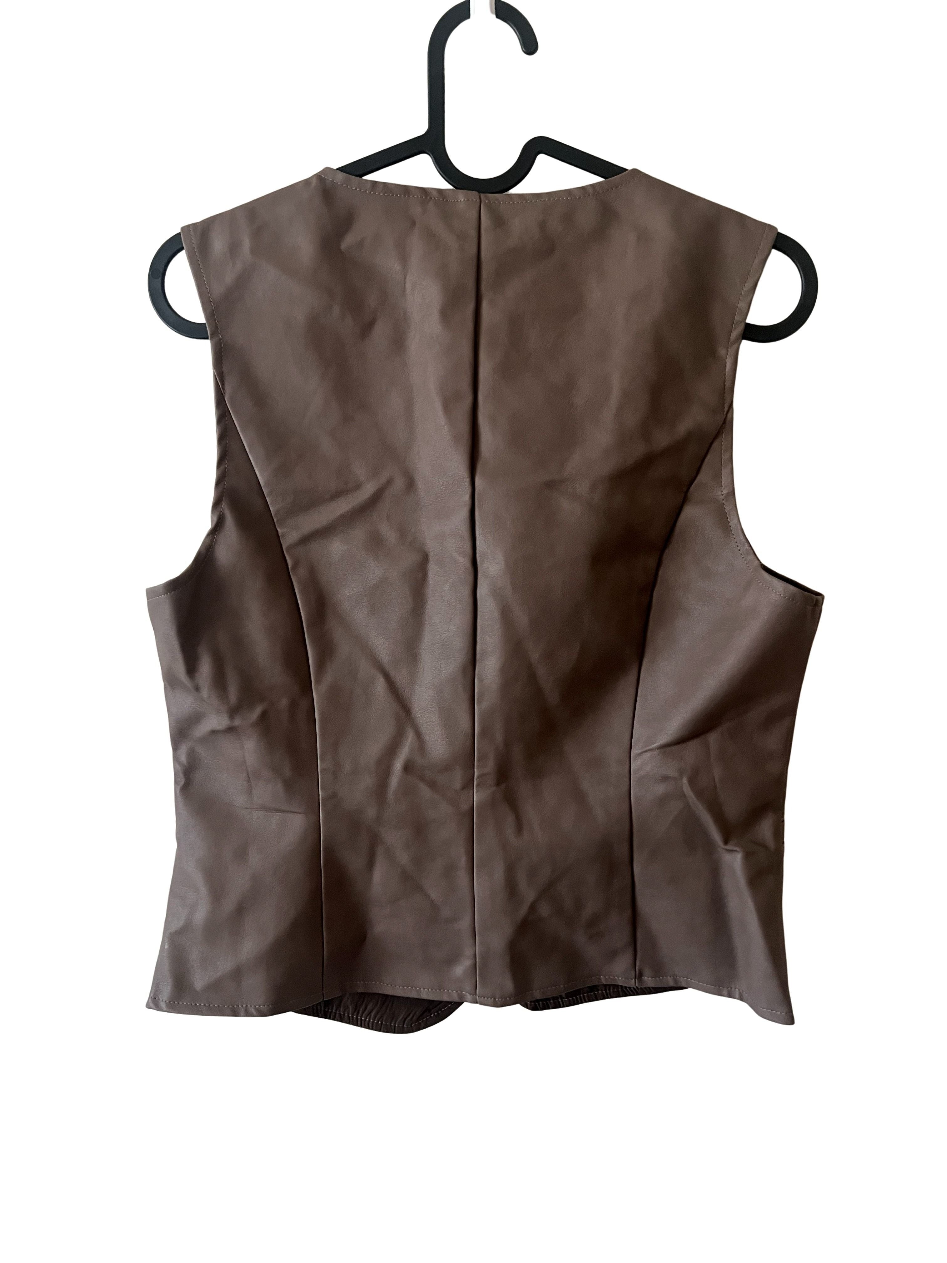 Flat White Taupe Faux Leather Vest Top NWT Size S