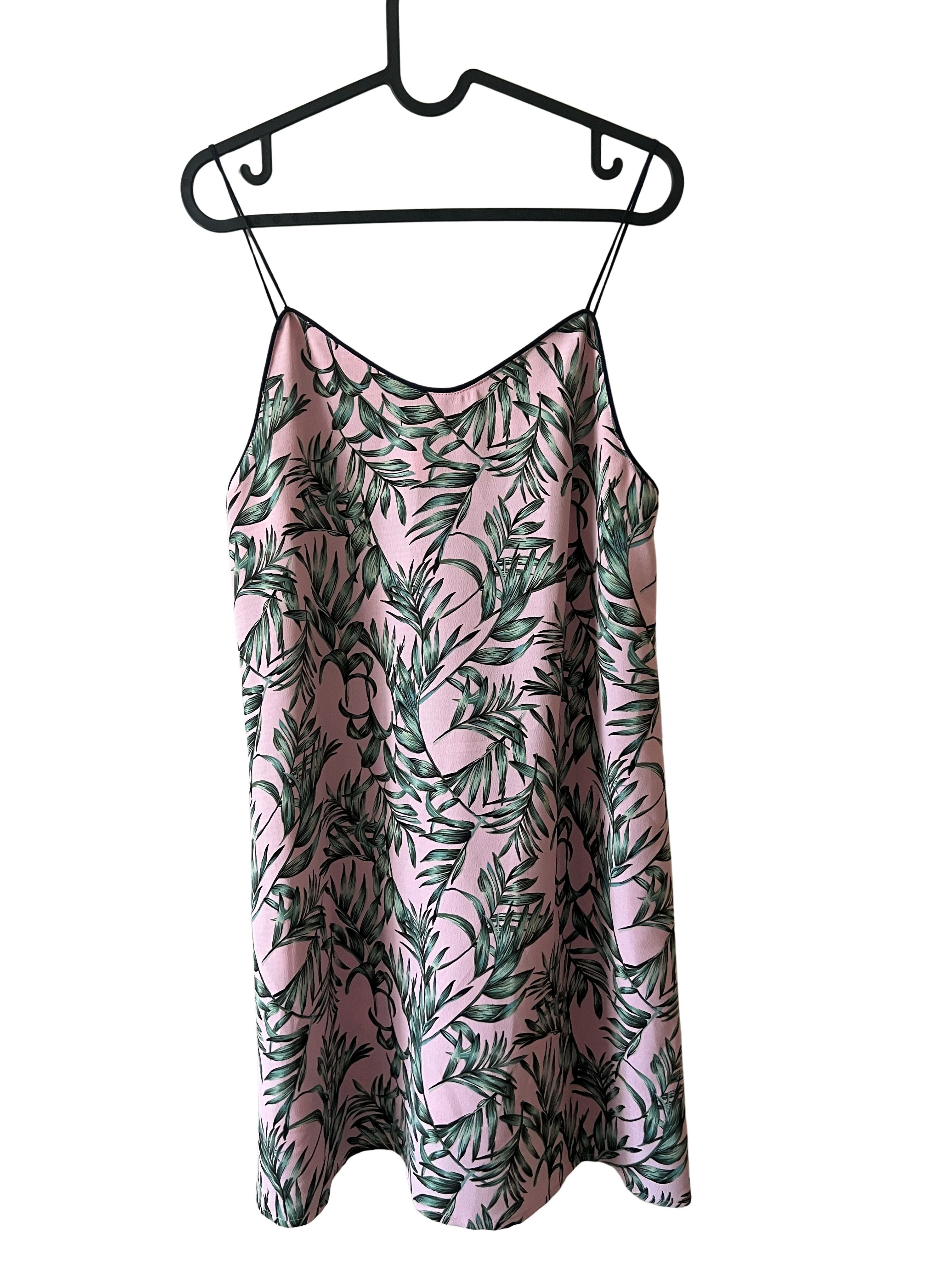 Sugar + Lips Pink Tropical Leaf Print Slip Dress Size S