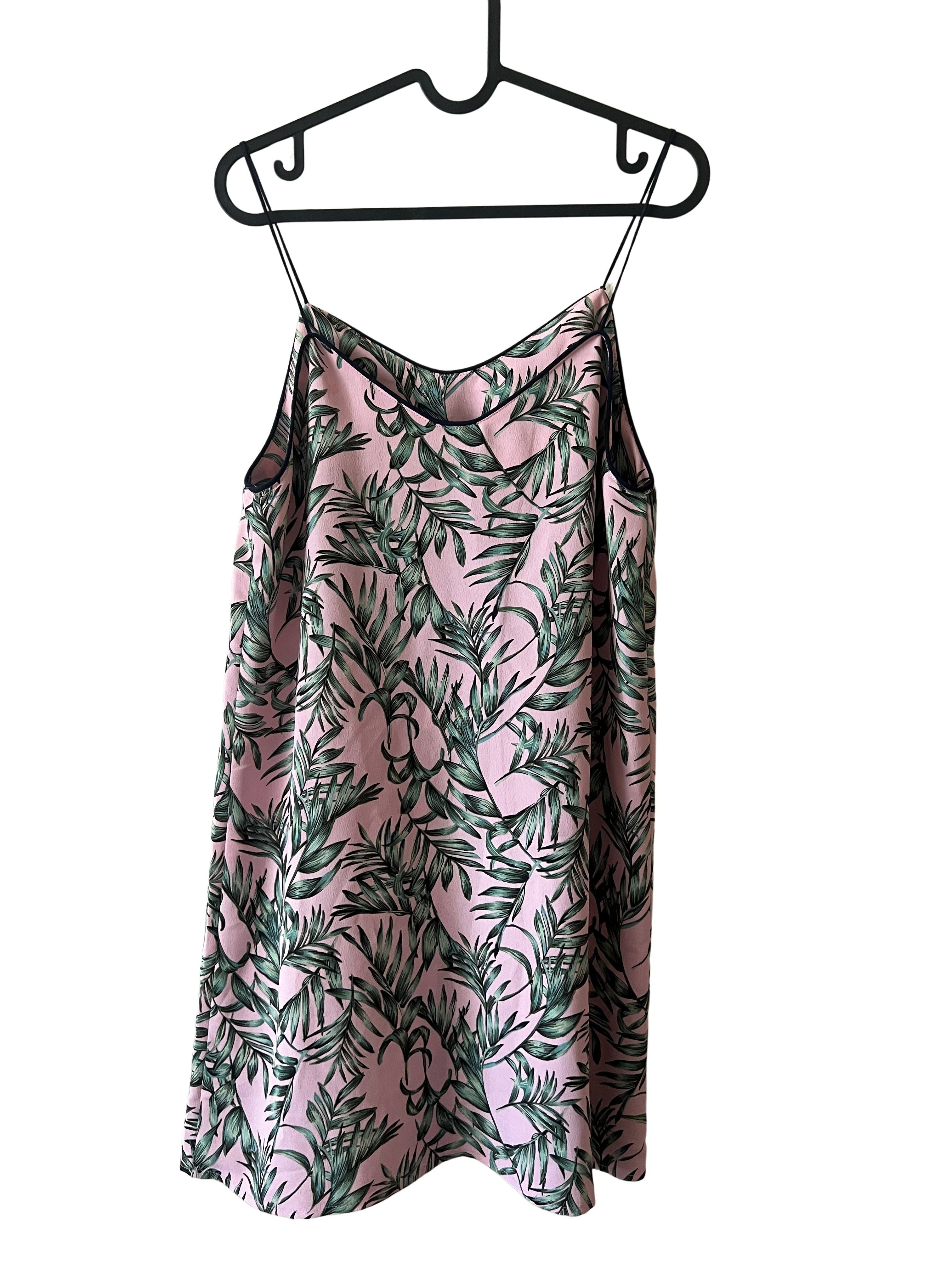 Sugar + Lips Pink Tropical Leaf Print Slip Dress Size S