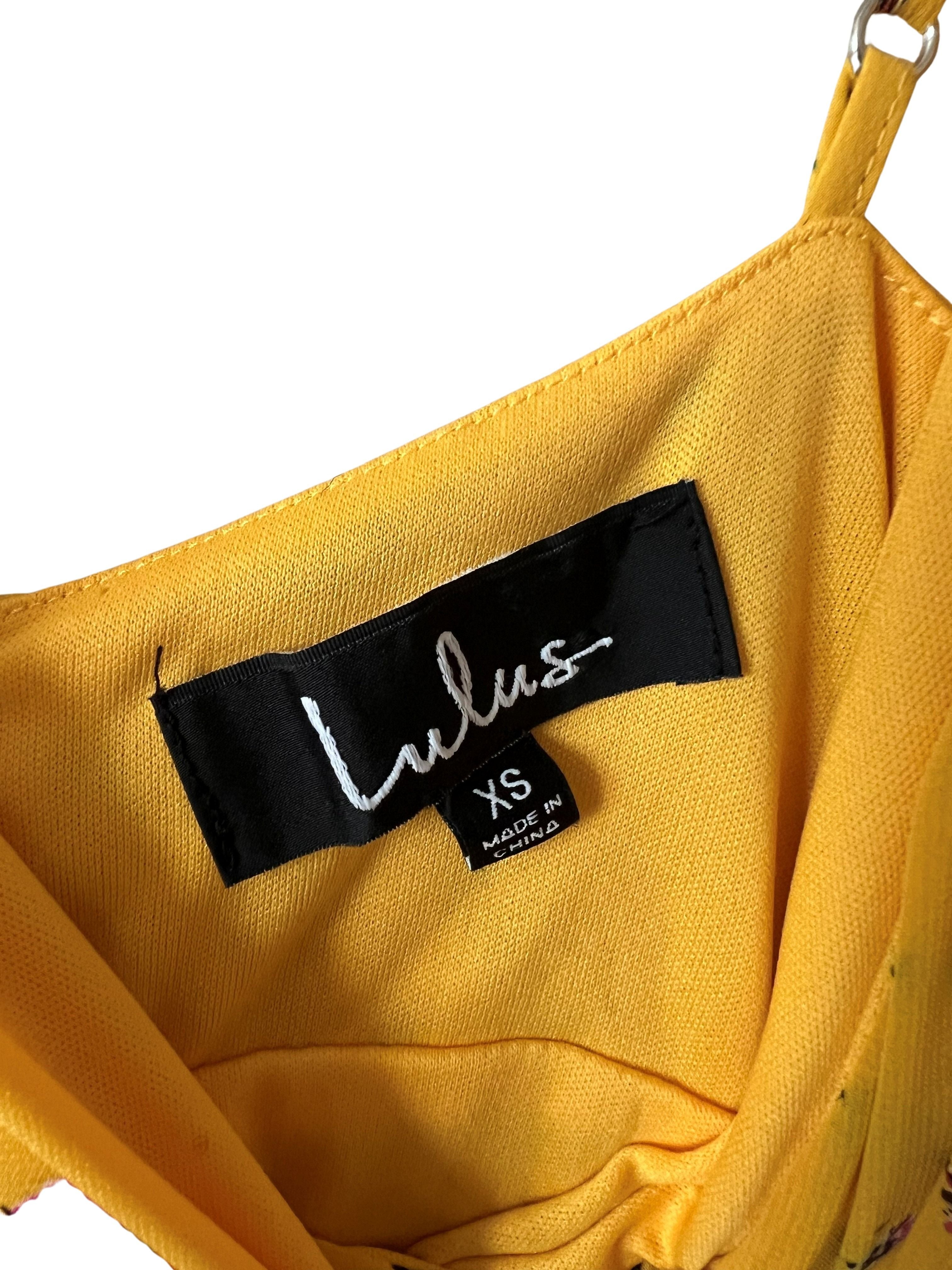 Lulus Yellow Floral Tiered Ruffle Maxi Dress Size XS