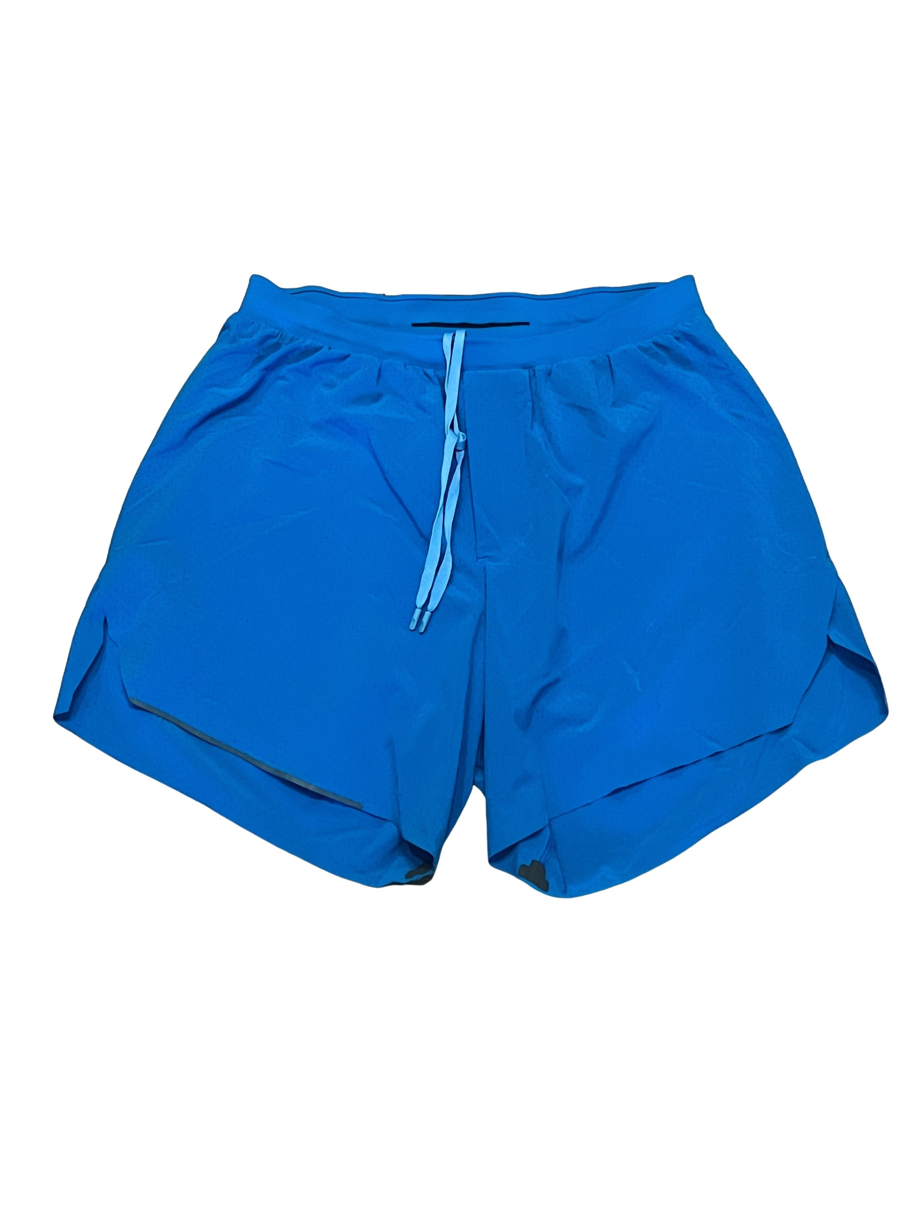 Lululemon Men's Blue Perforated Running Shorts with Liner