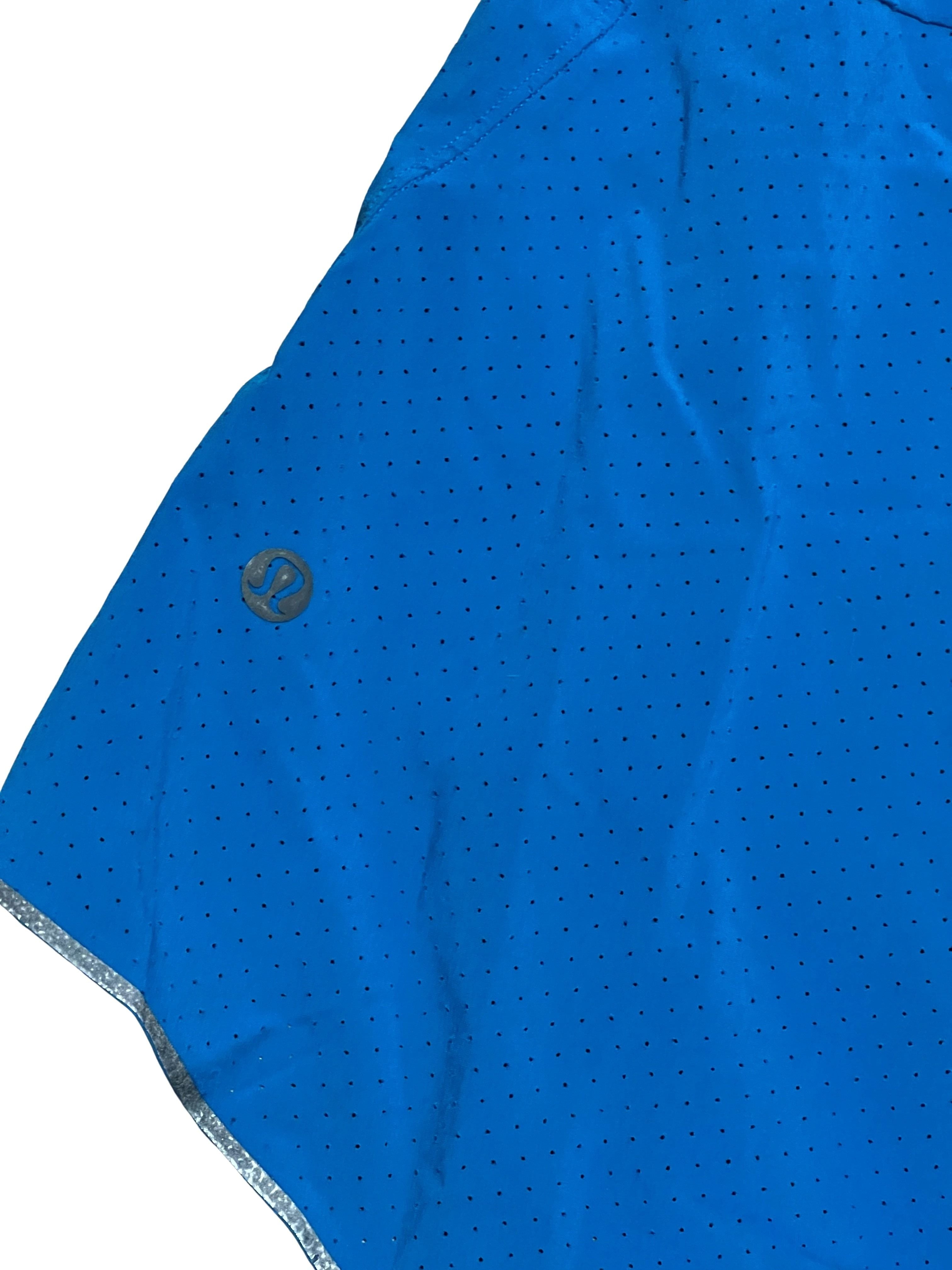 Lululemon Men's Blue Perforated Running Shorts with Liner