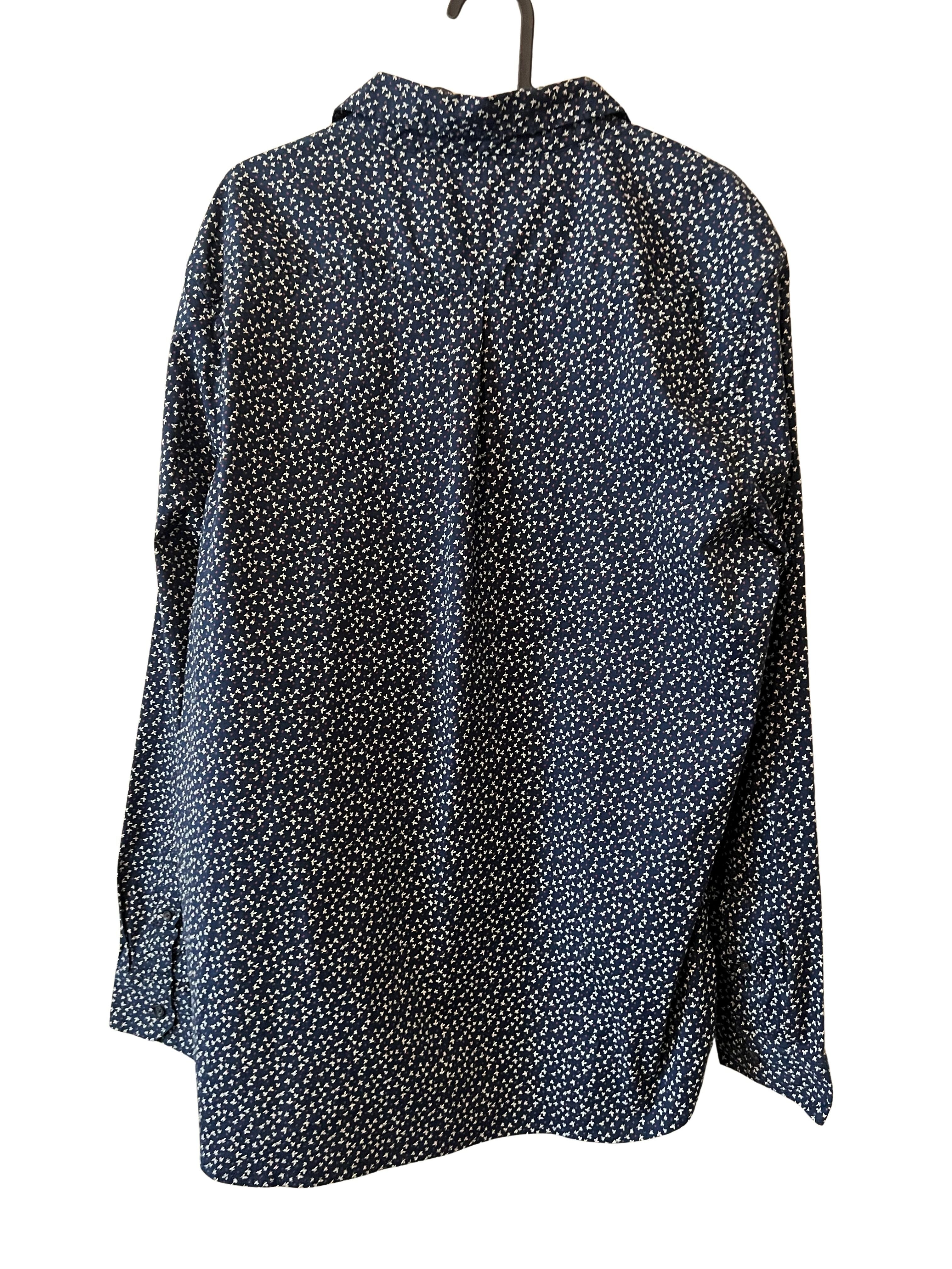 One Day Away Men's XL Navy Floral Print Button-Up Shirt Stretch