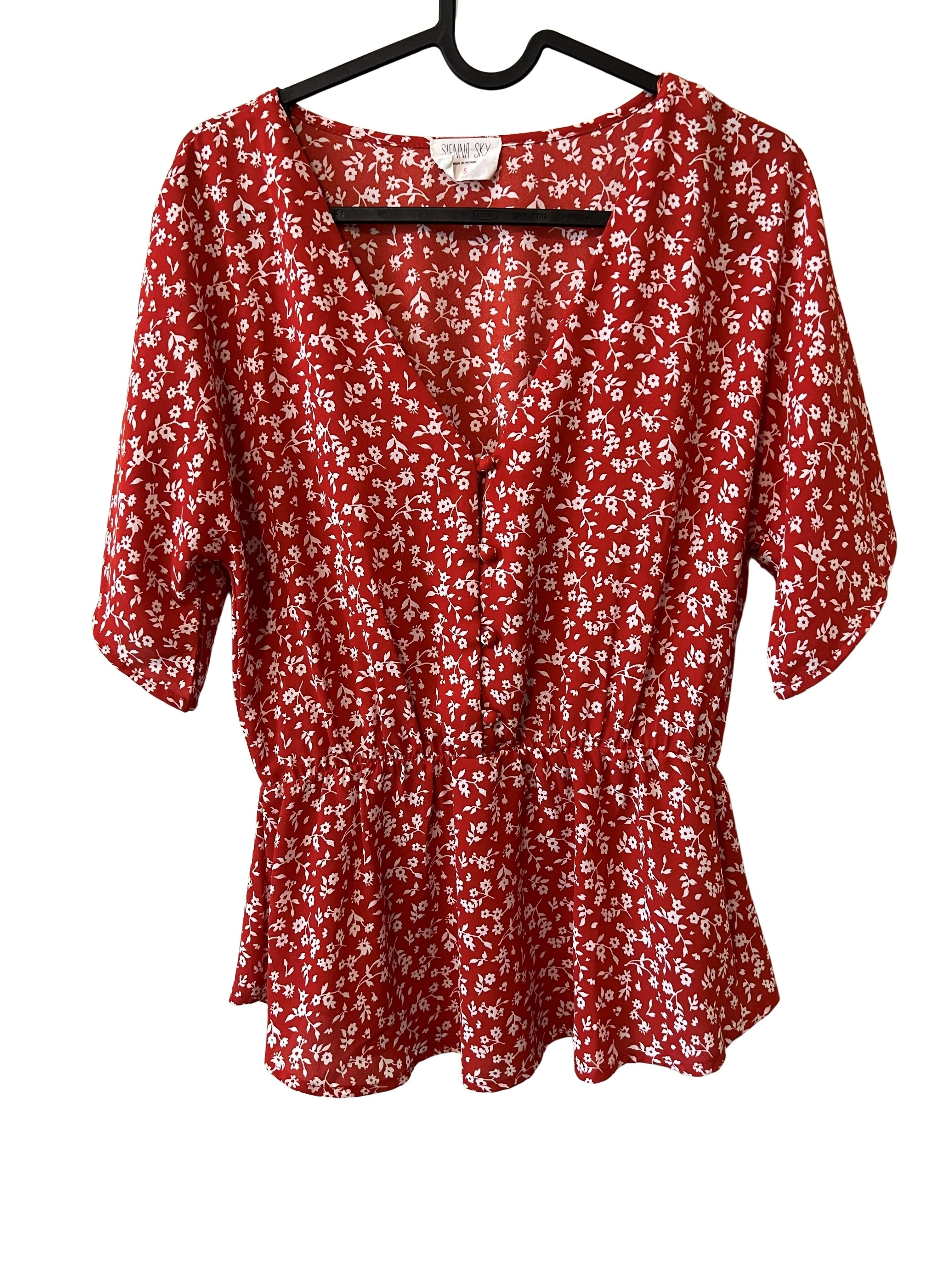 Sienna Sky Red Floral Peplum Blouse Women's Size S