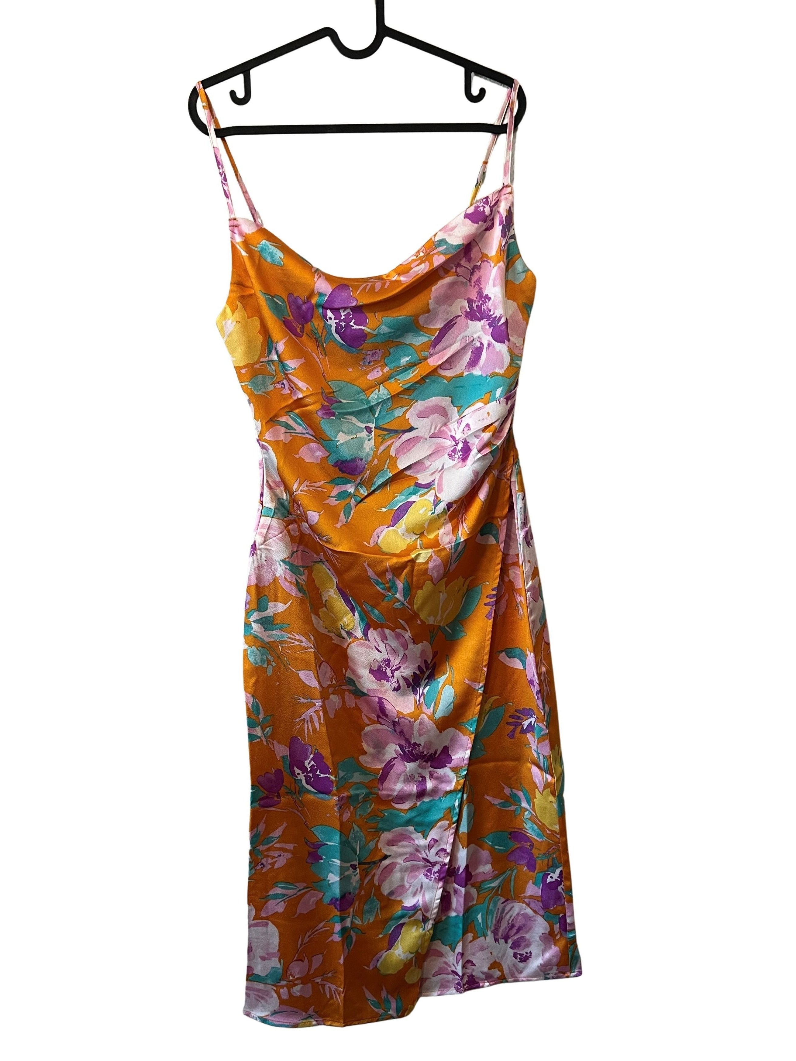 Inmod Orange Floral Cowl Neck Slip Dress - Size M, NWT