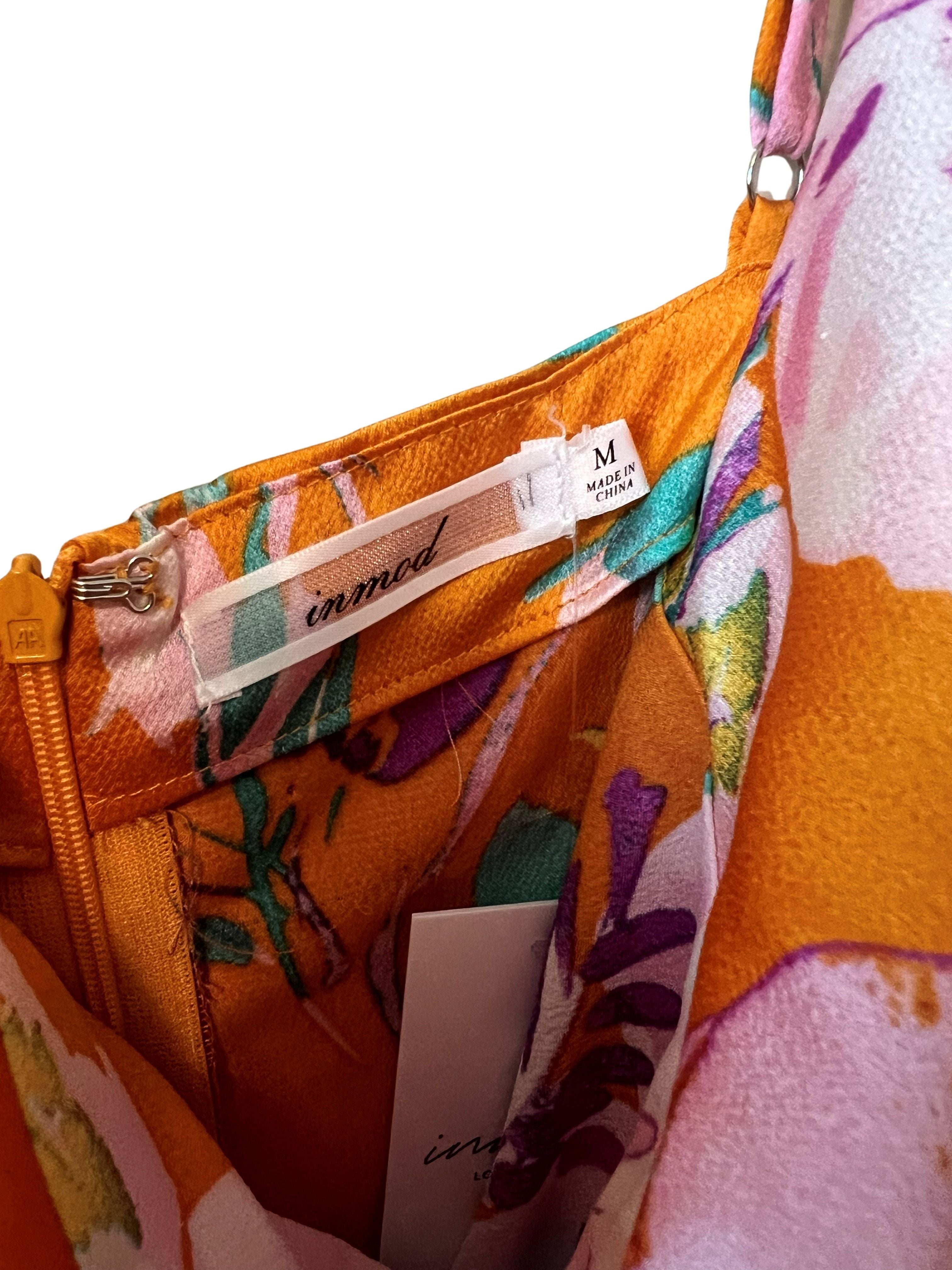 Inmod Orange Floral Cowl Neck Slip Dress - Size M, NWT