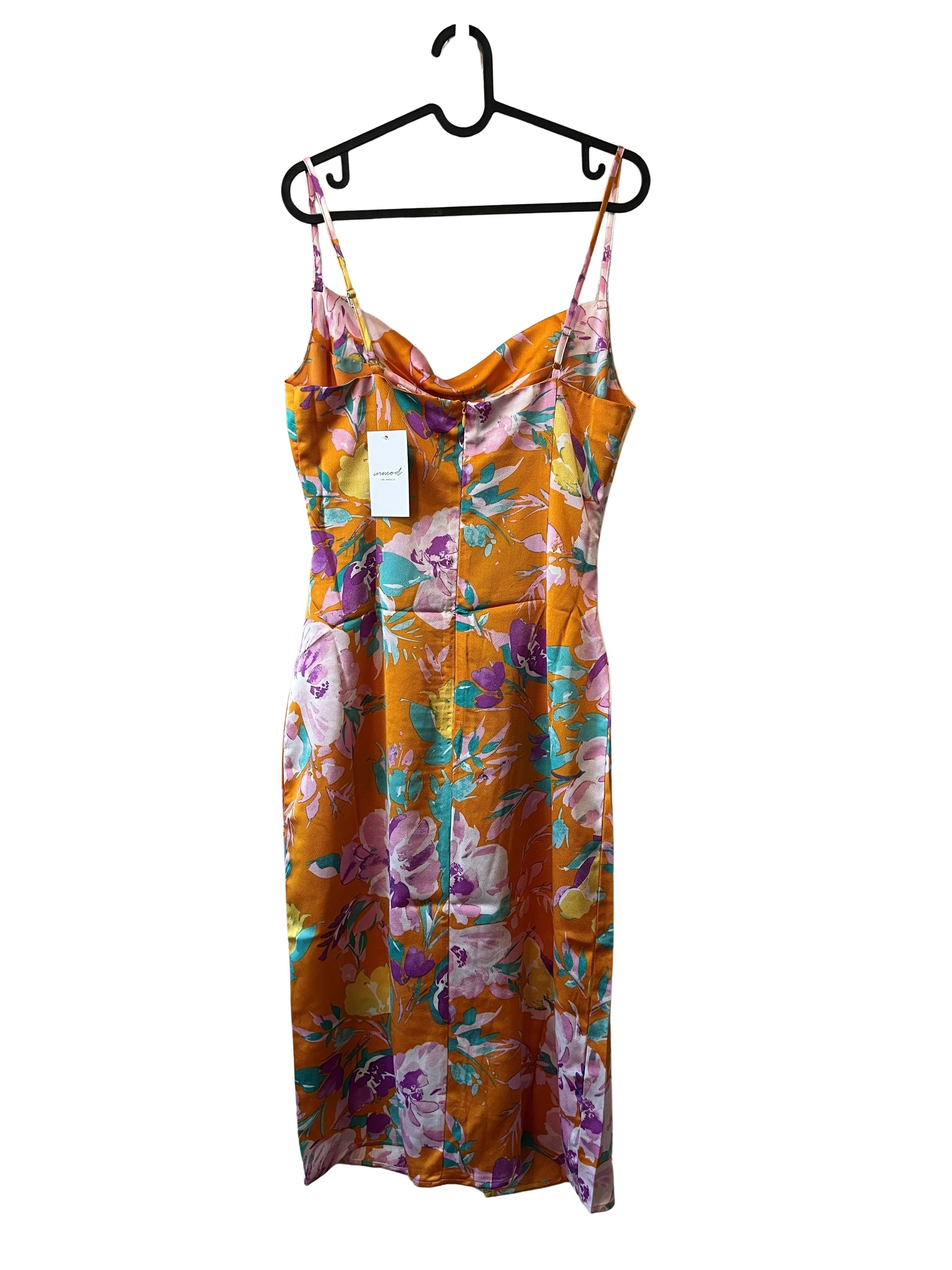 Inmod Orange Floral Cowl Neck Slip Dress - Size M, NWT