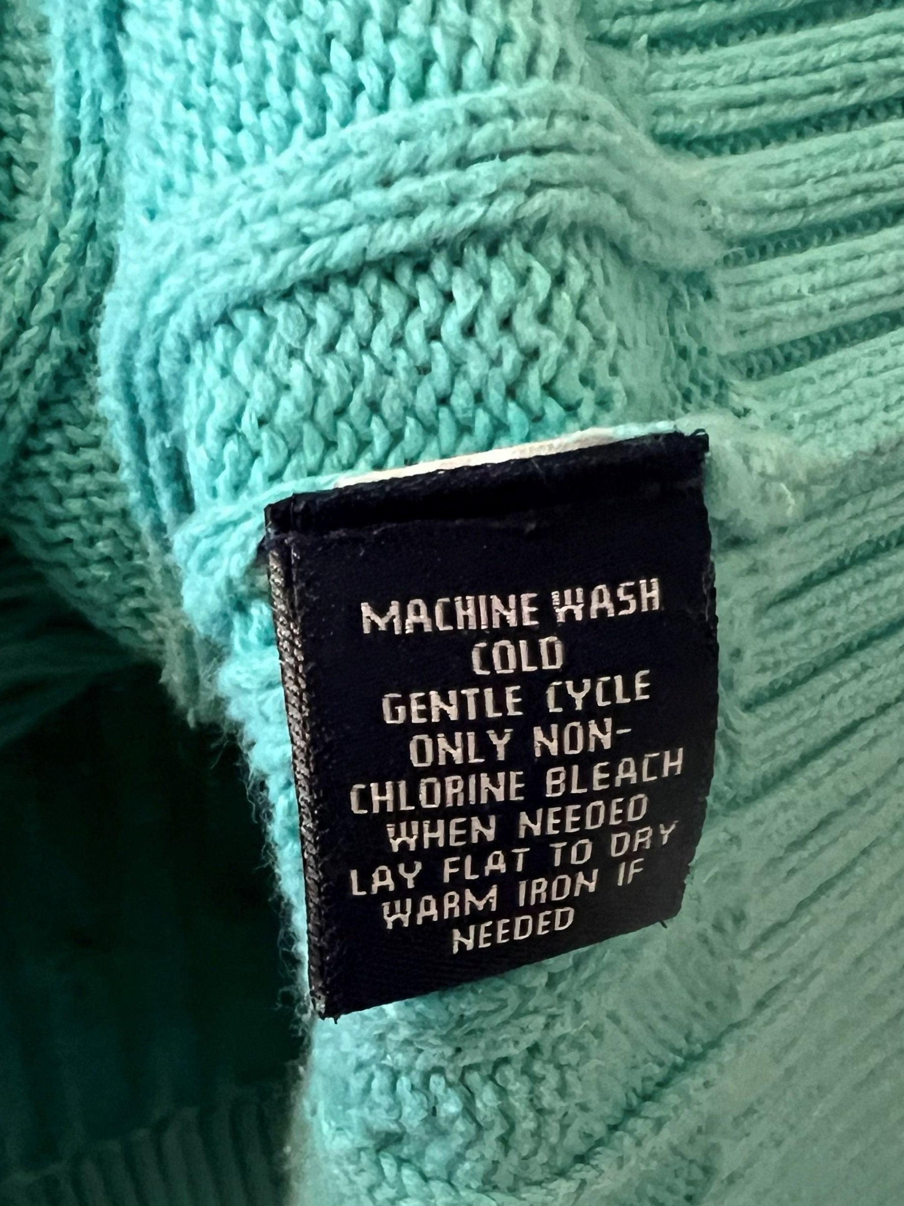 Chaps Teal Cable Knit V-Neck Sweater Women's Size L 100% Cotton