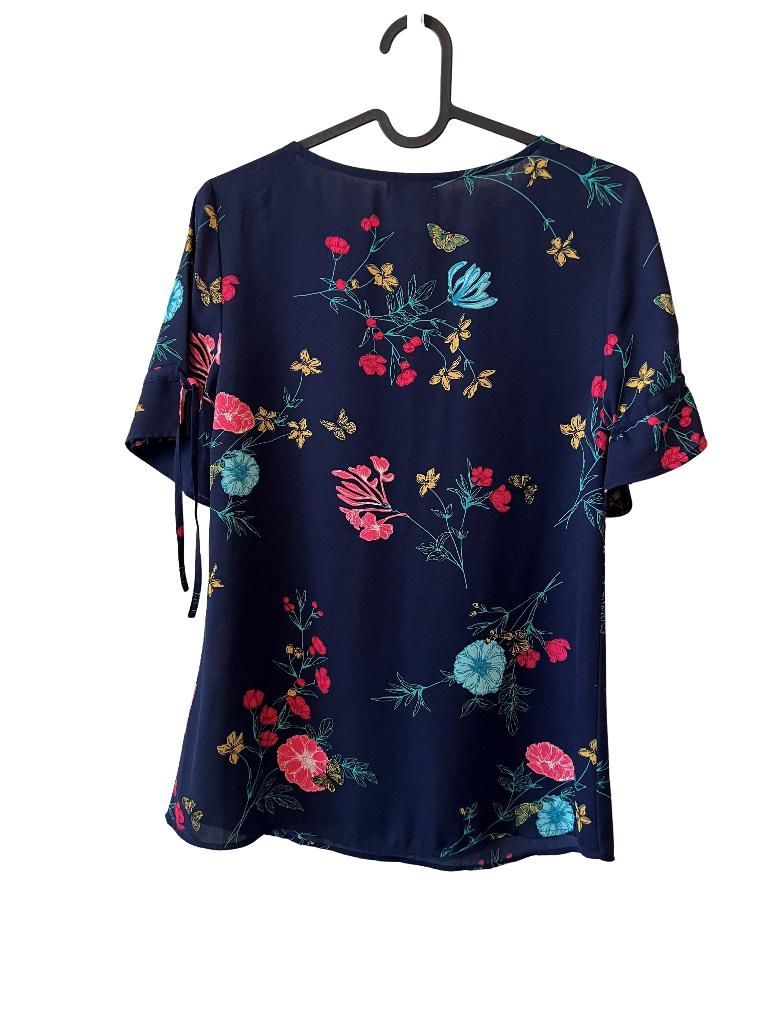 Van Heusen Women's XXS Navy Floral Bell Sleeve Blouse