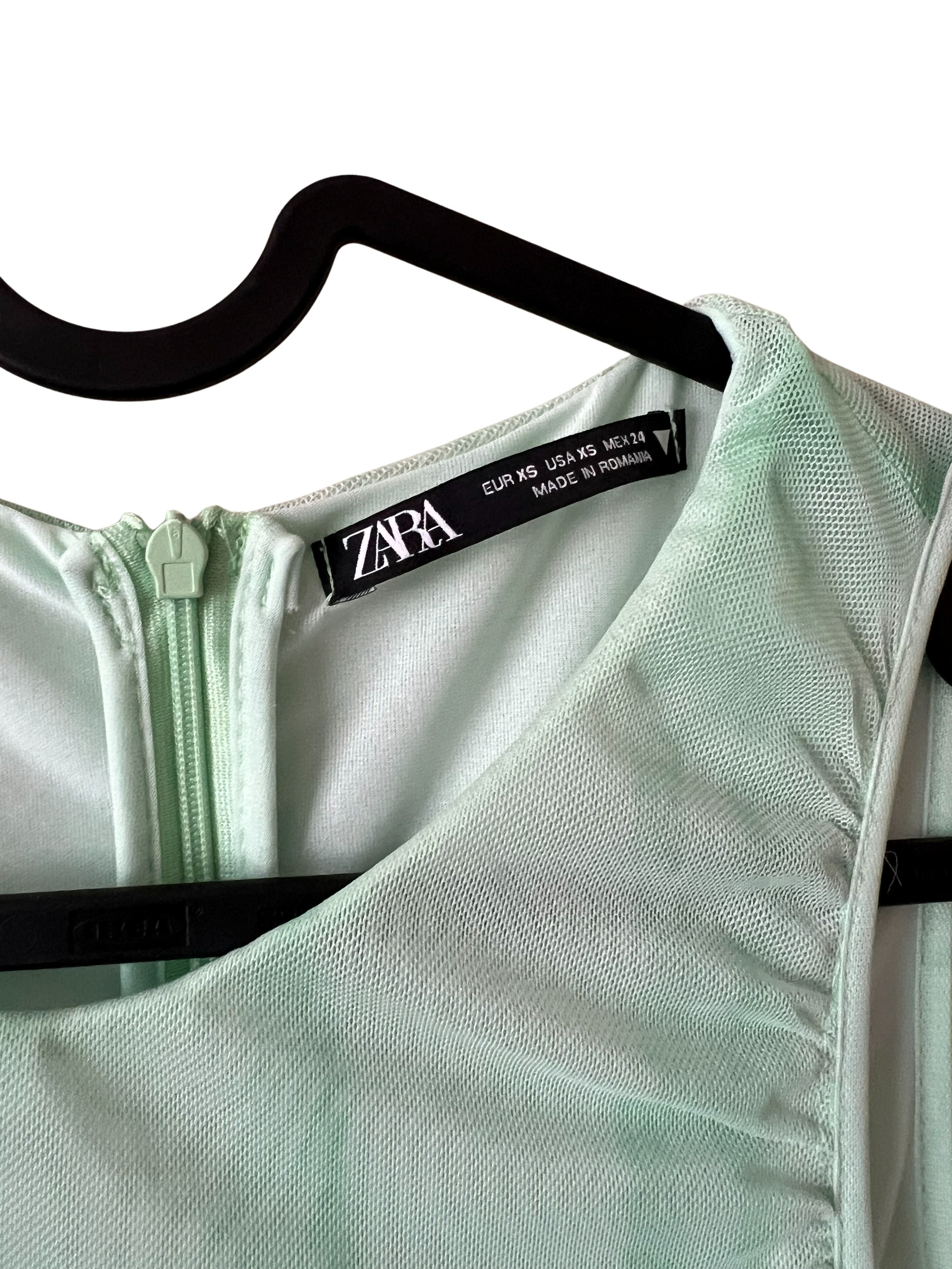 Zara Mint Green Tie-Dye Ruched Bodycon Maxi Dress XS