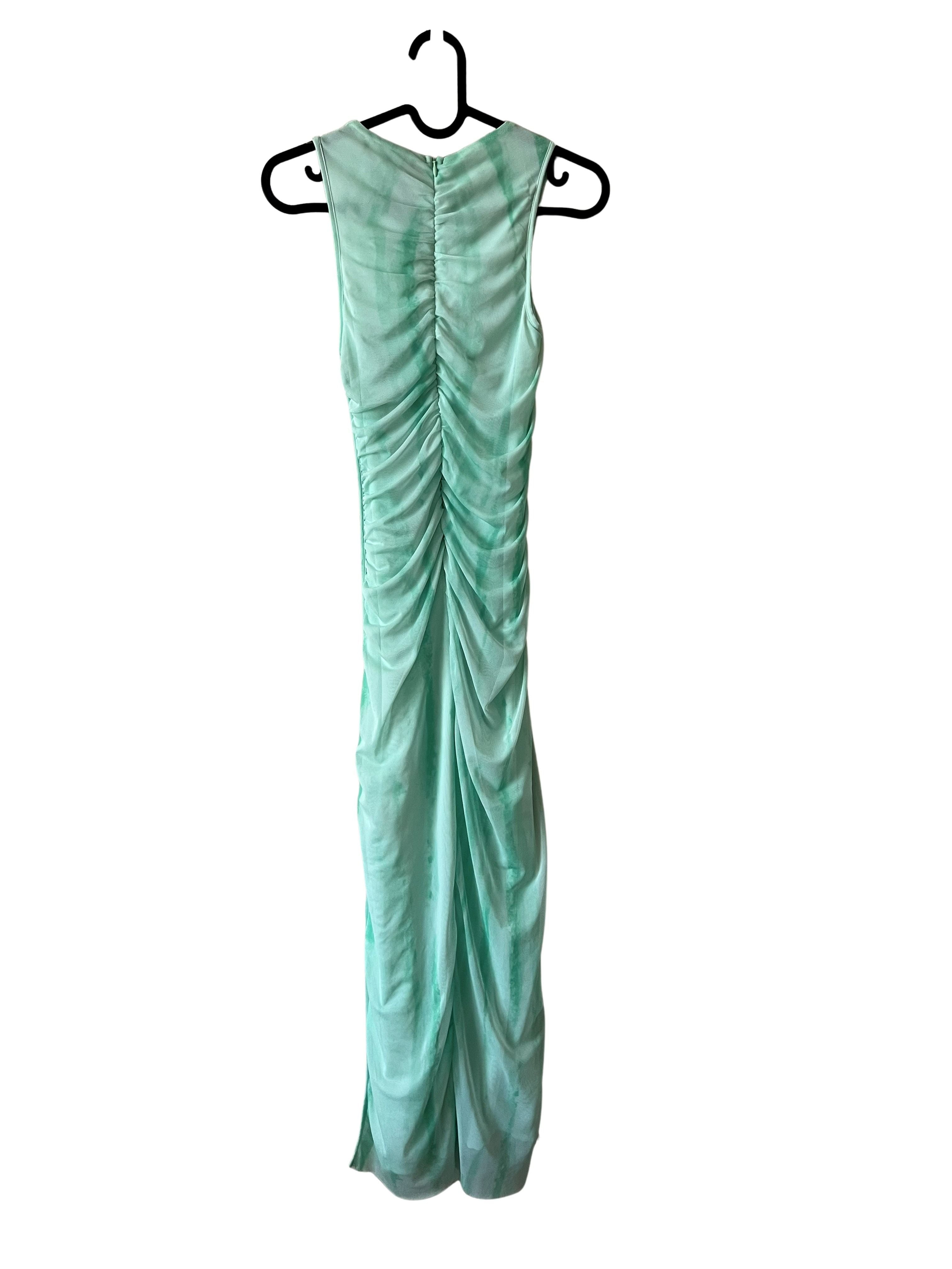 Zara Mint Green Tie-Dye Ruched Bodycon Maxi Dress XS