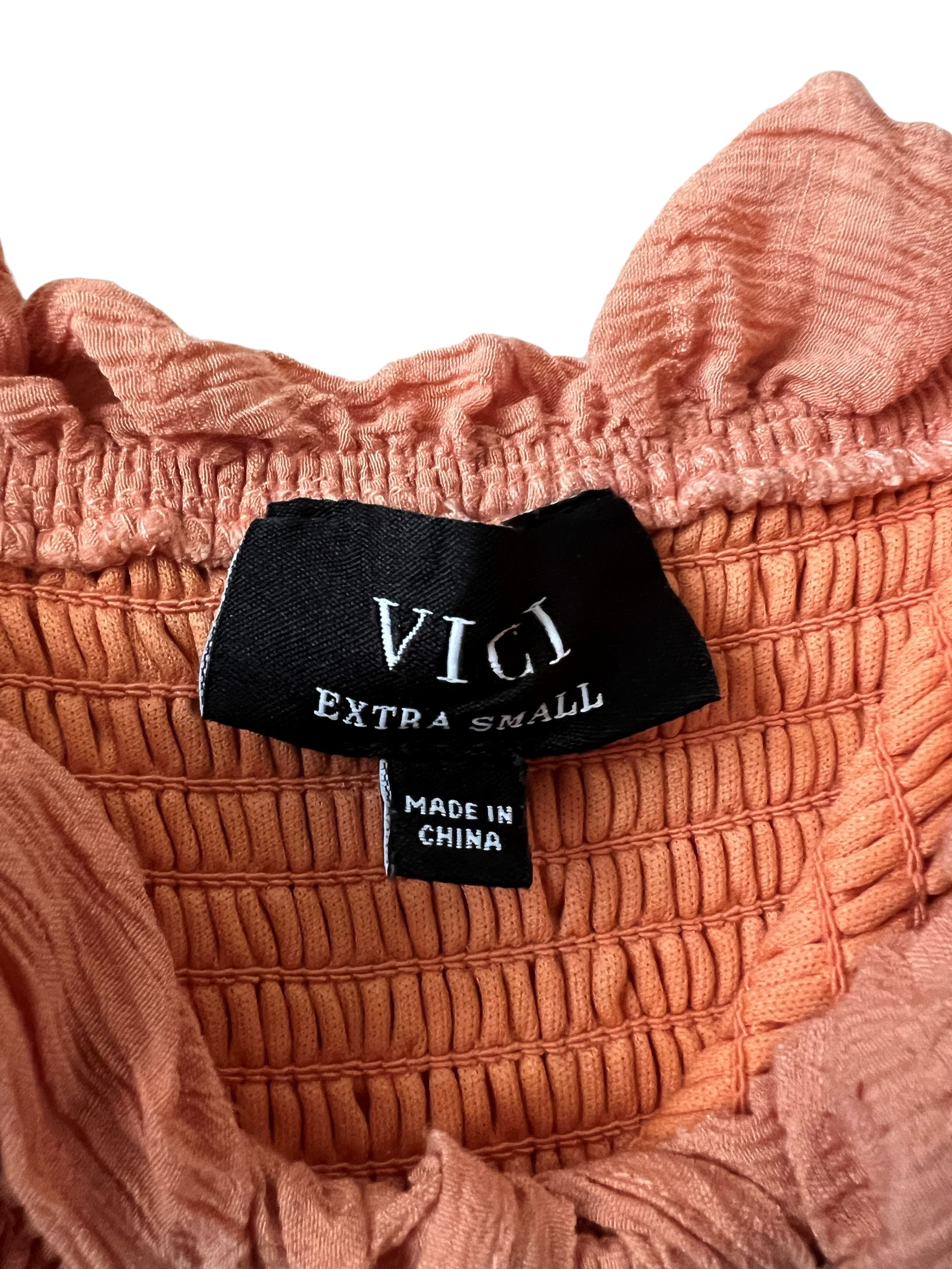 VICI Peach Smocked Tiered Midi Dress with Tie Shoulder Straps - XS