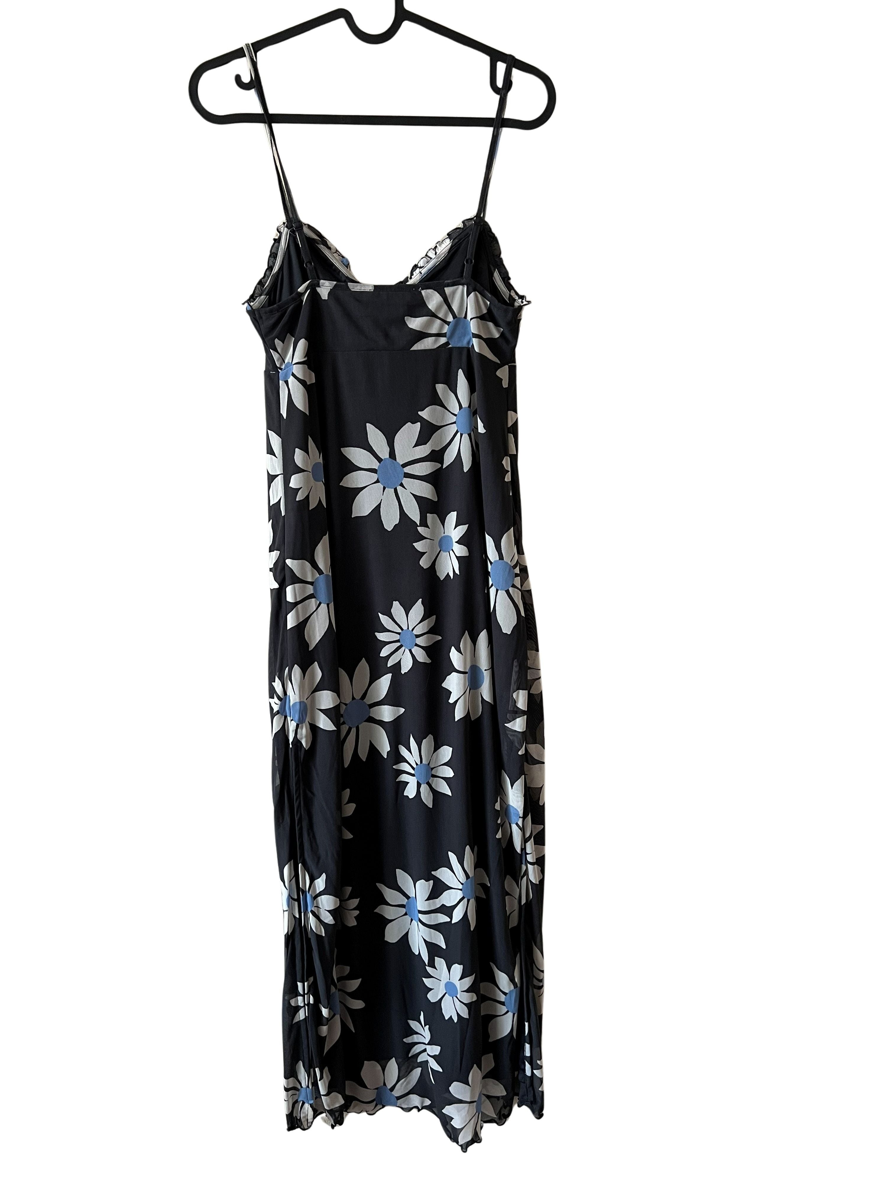 American Eagle Black Daisy Print Slip Midi Dress - XS