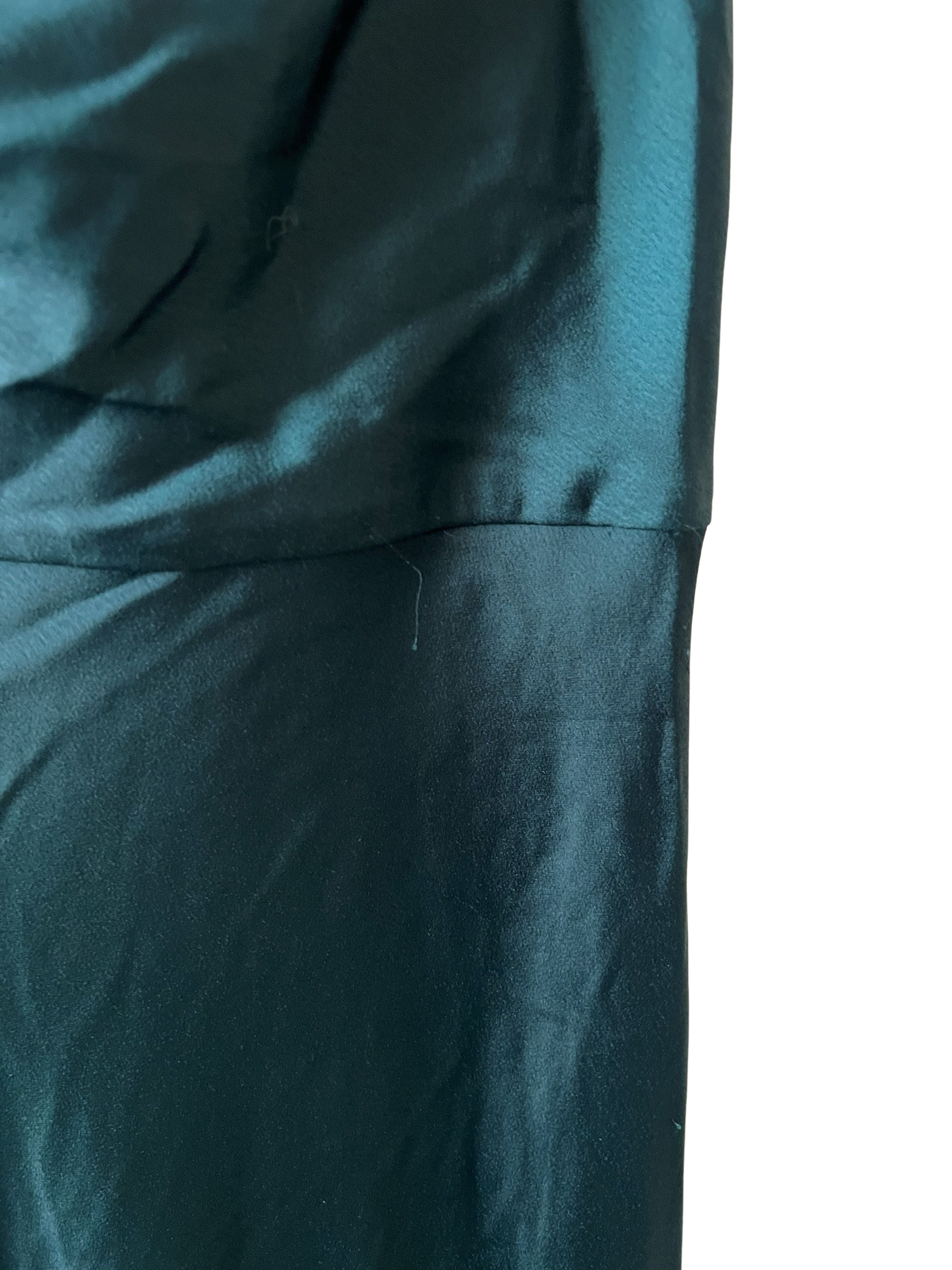 Taylor Dark Green Satin Cowl Neck Slip Dress with Front Slit - Size 2