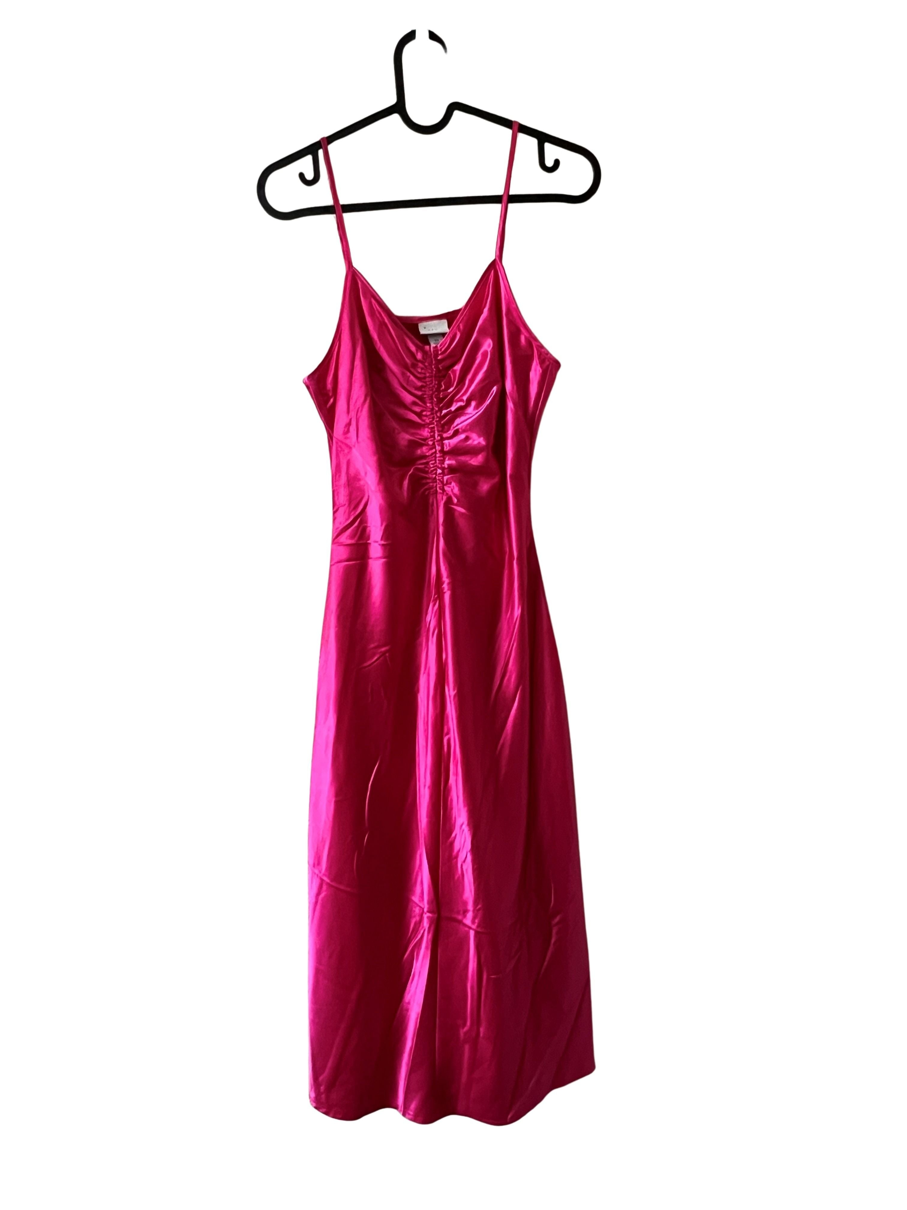 A New Day Hot Pink Satin Slip Midi Dress Size XS