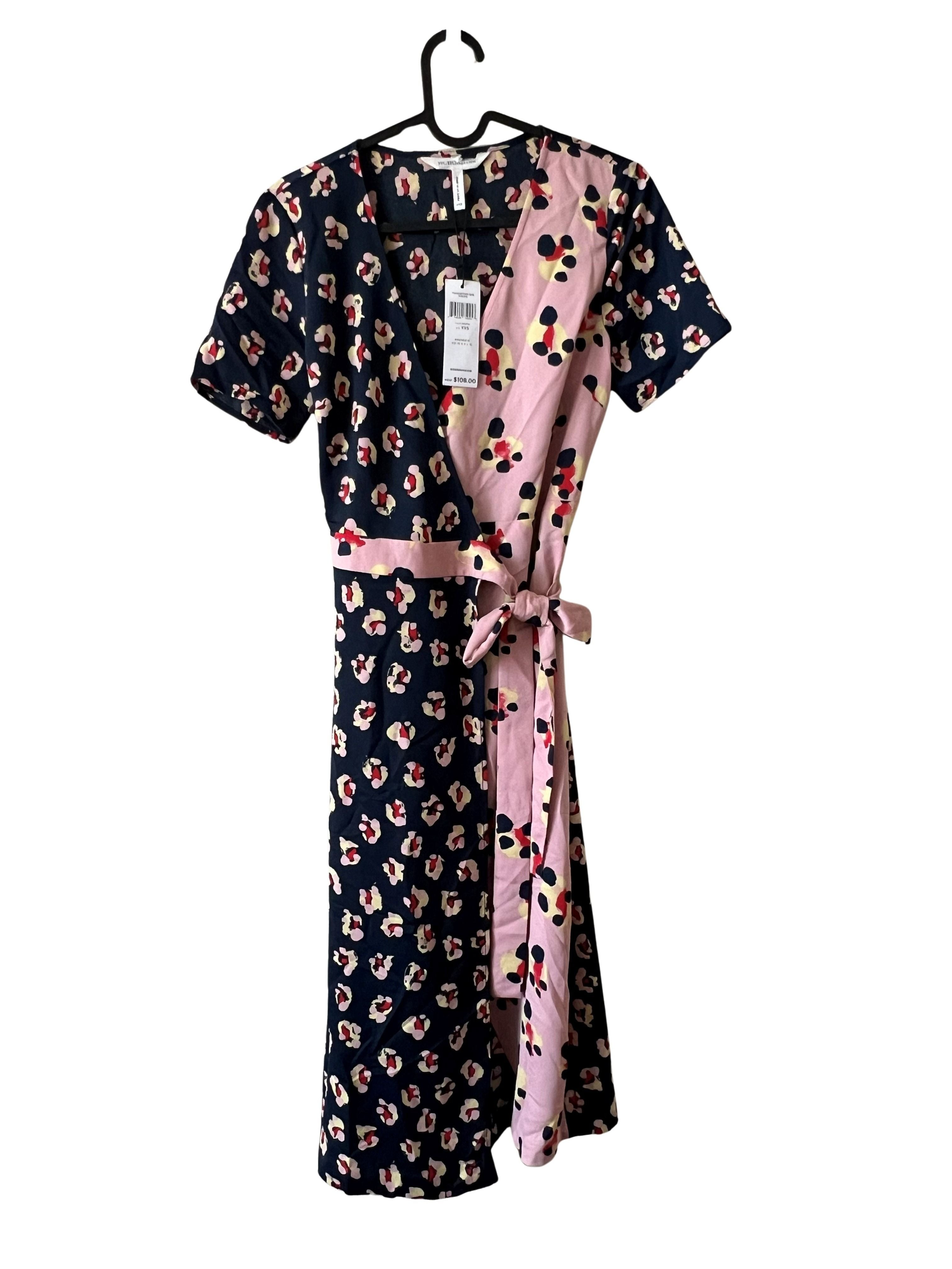 BCBGeneration Wrap Dress NWT Size XXS Navy Pink Floral Print