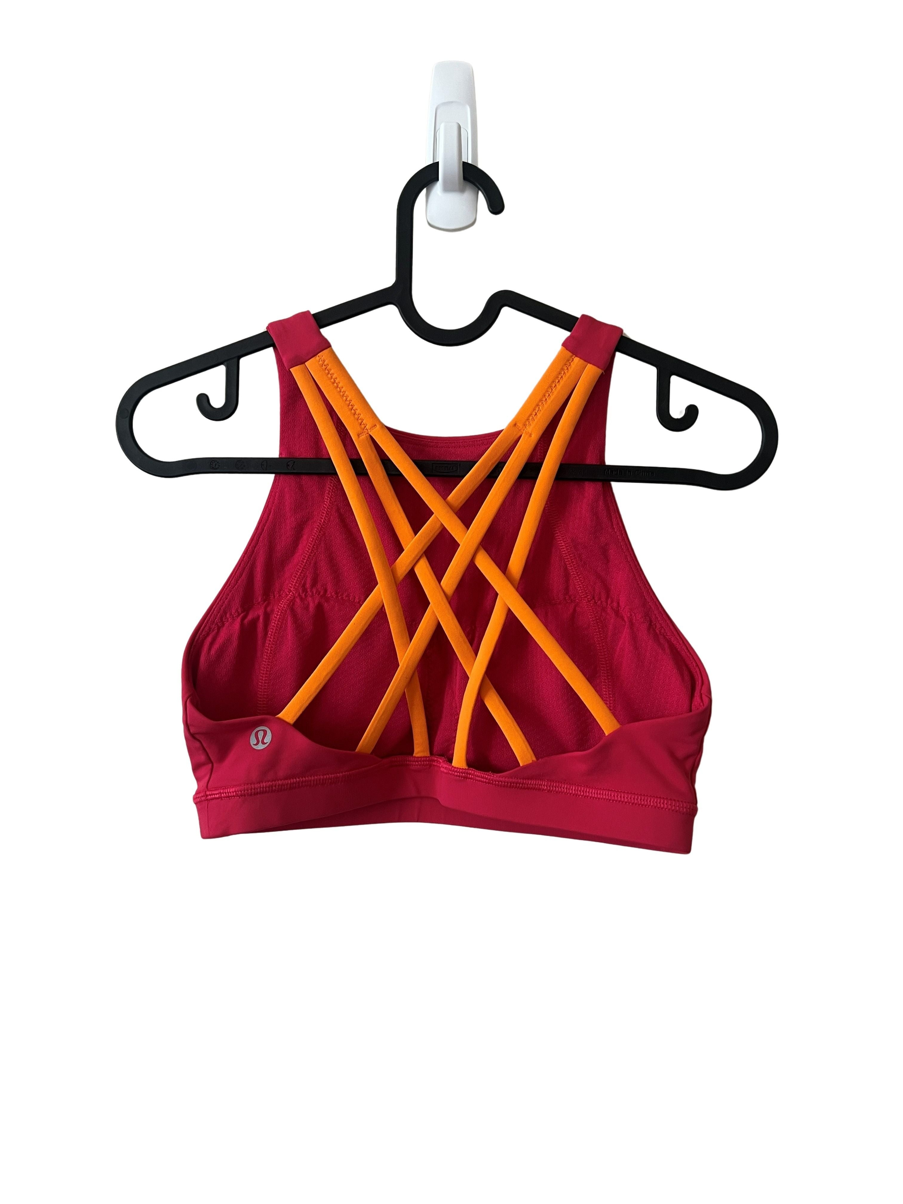Lululemon Pink Strappy Sports Bra with Orange Crisscross Straps