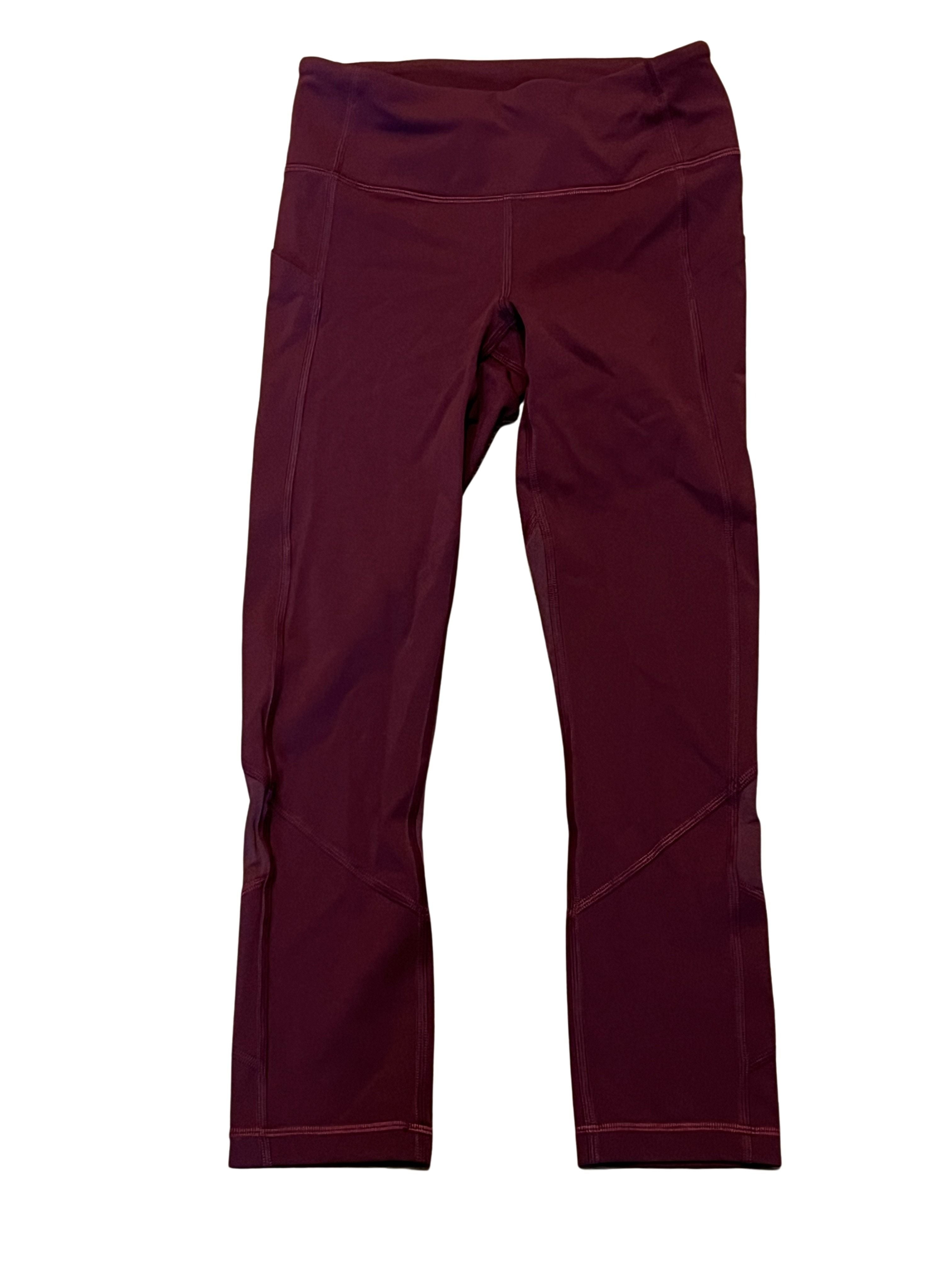 Lululemon Burgundy Cropped Leggings with Side Pockets and Zip Pocket