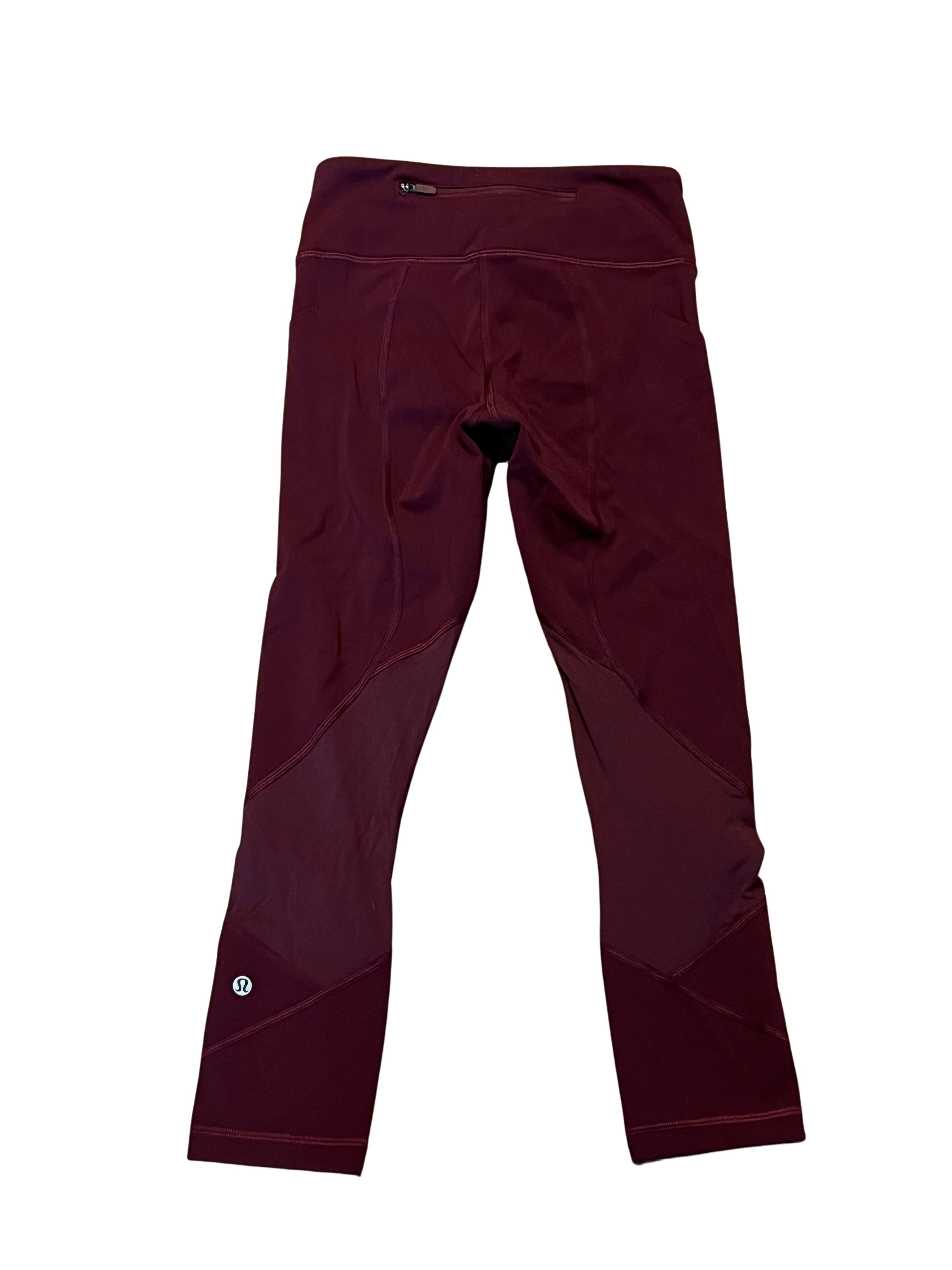 Lululemon Burgundy Cropped Leggings with Side Pockets and Zip Pocket