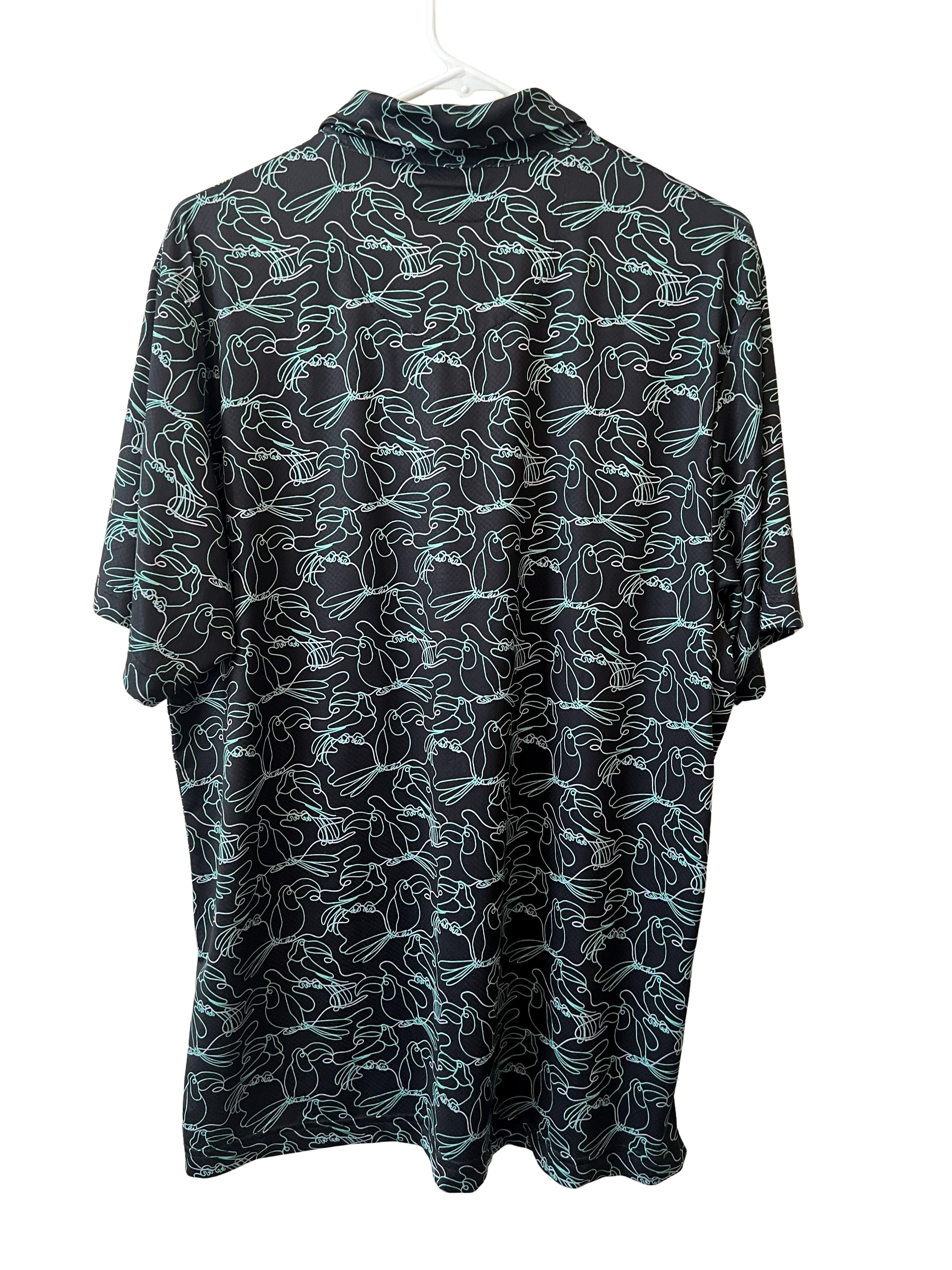 PGA Tour Pro Series Men's L Golf Polo Black Toucan Print Athletic Fit