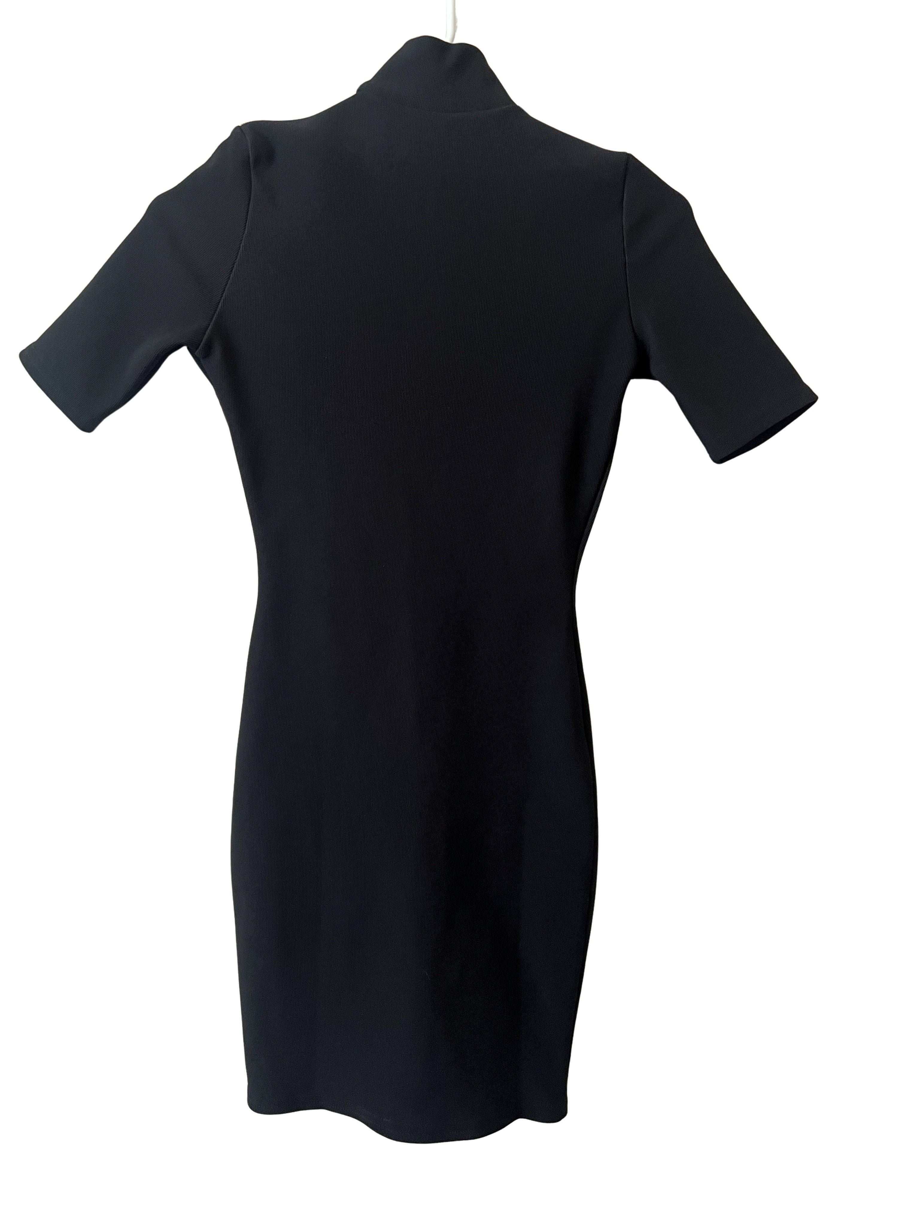 PrettyLittleThing Black Ribbed Zip-Front Bodycon Mini Dress Sz 0
