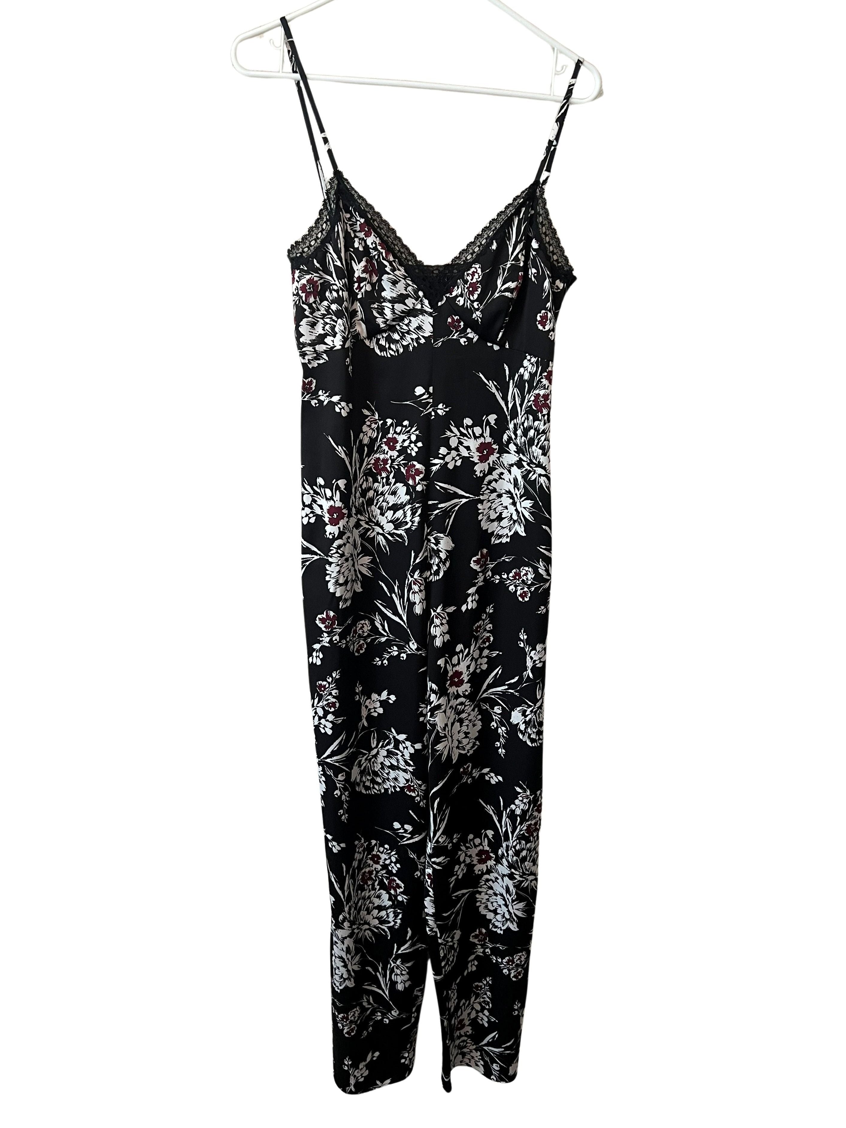GUESS Los Angeles Black Floral Lace-Trim Jumpsuit Size 4