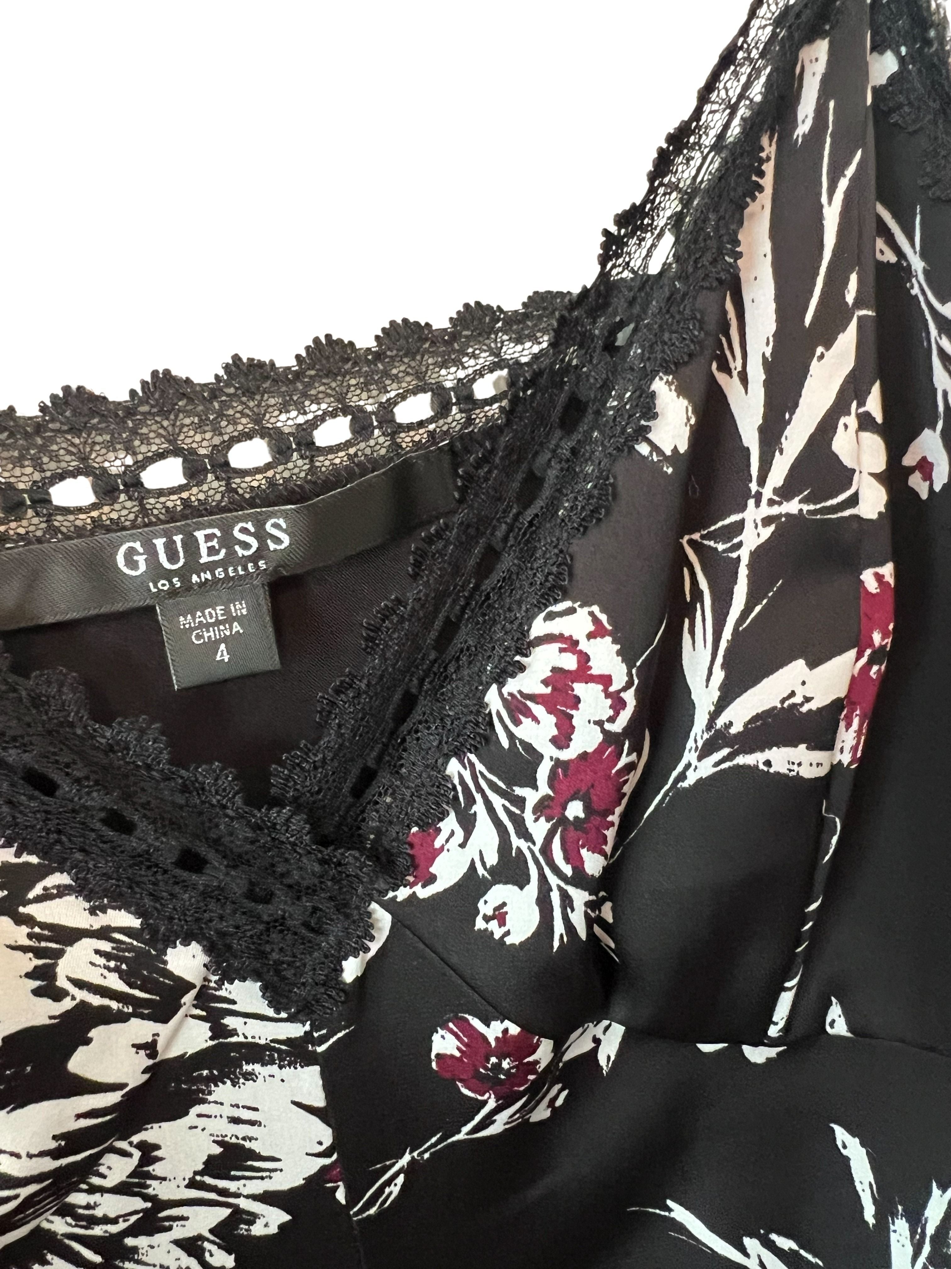 GUESS Los Angeles Black Floral Lace-Trim Jumpsuit Size 4