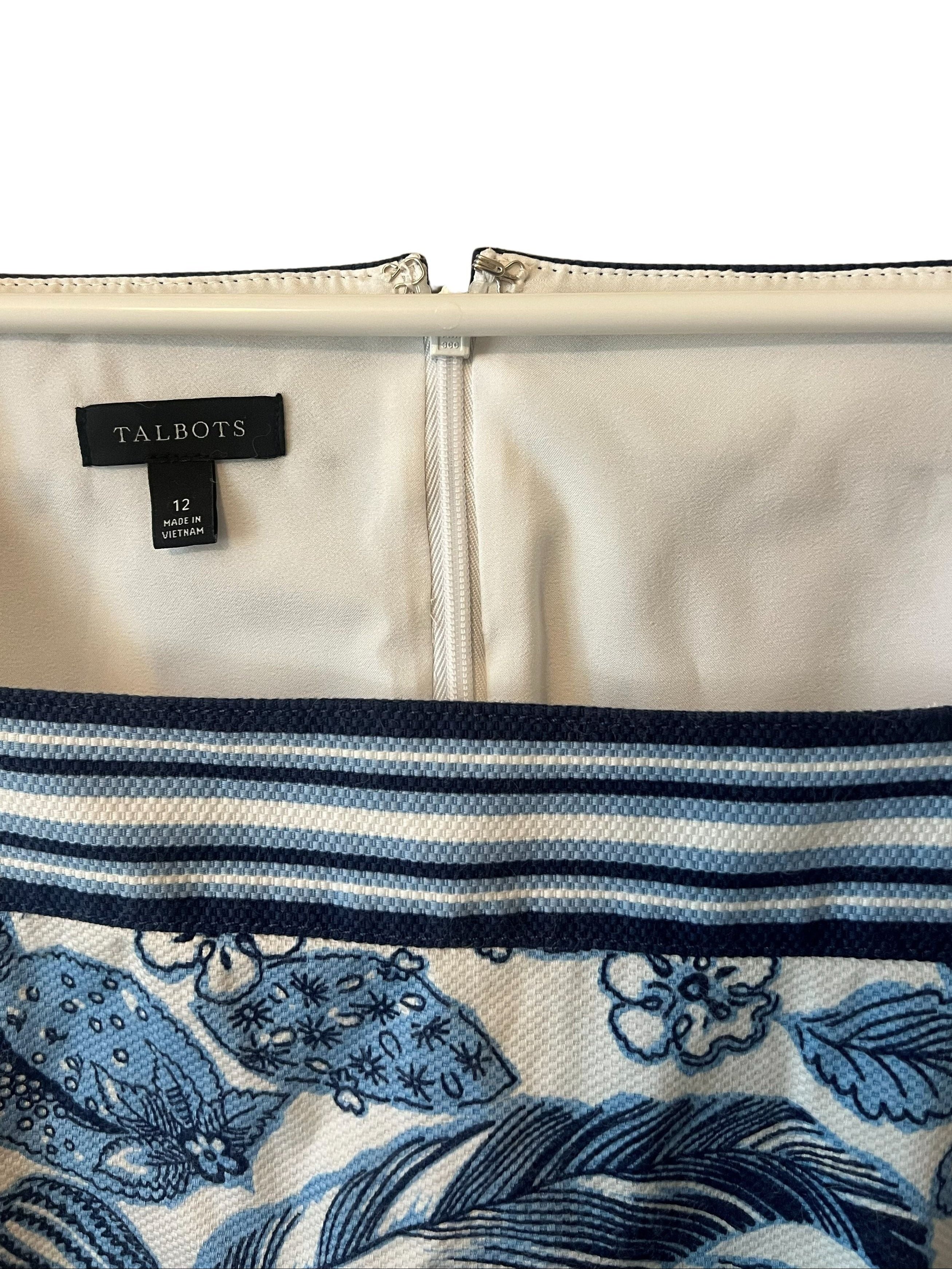 Talbots Blue White Pineapple Tropical Print Sheath Dress Size 12
