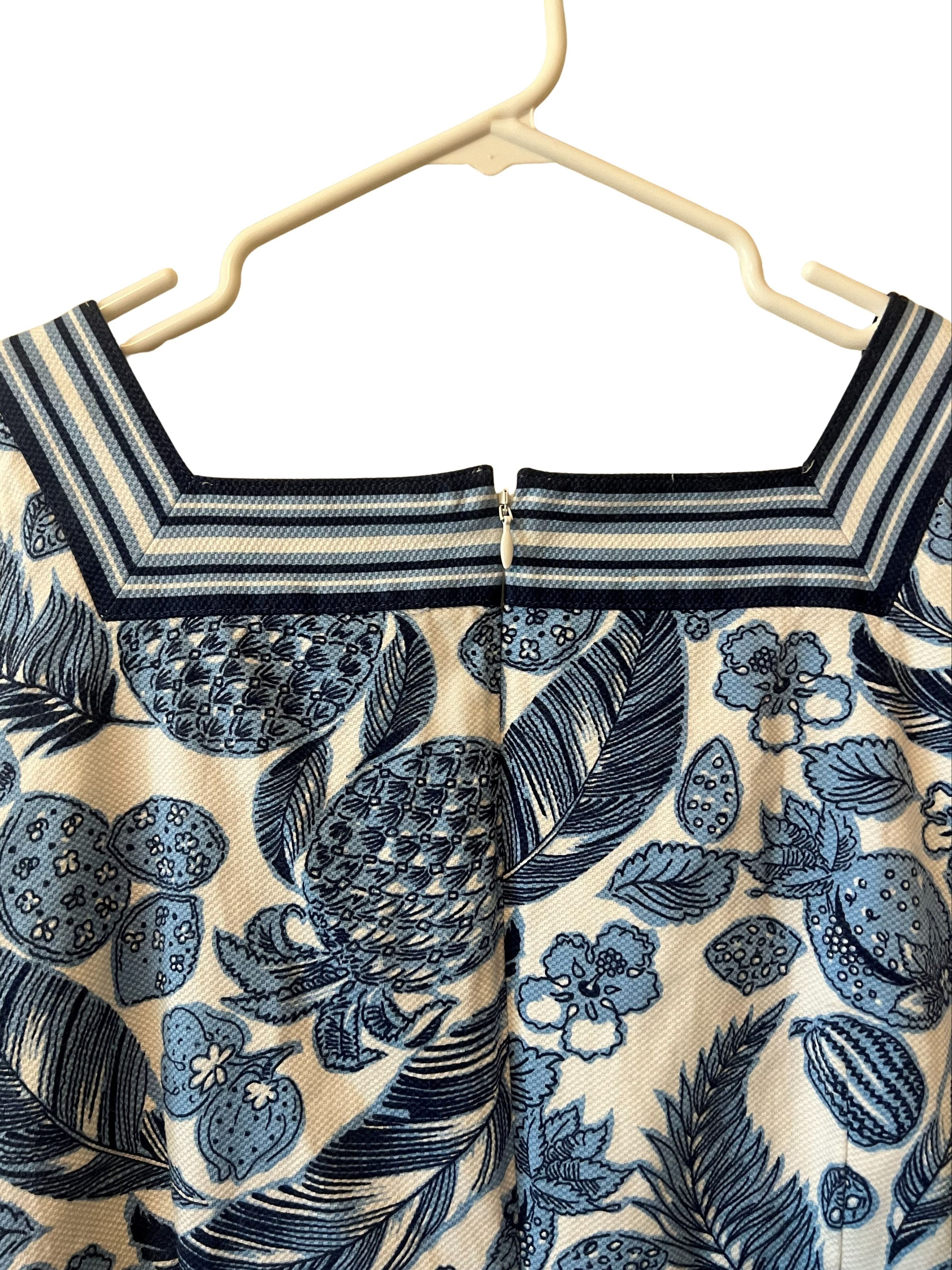 Talbots Blue White Pineapple Tropical Print Sheath Dress Size 12