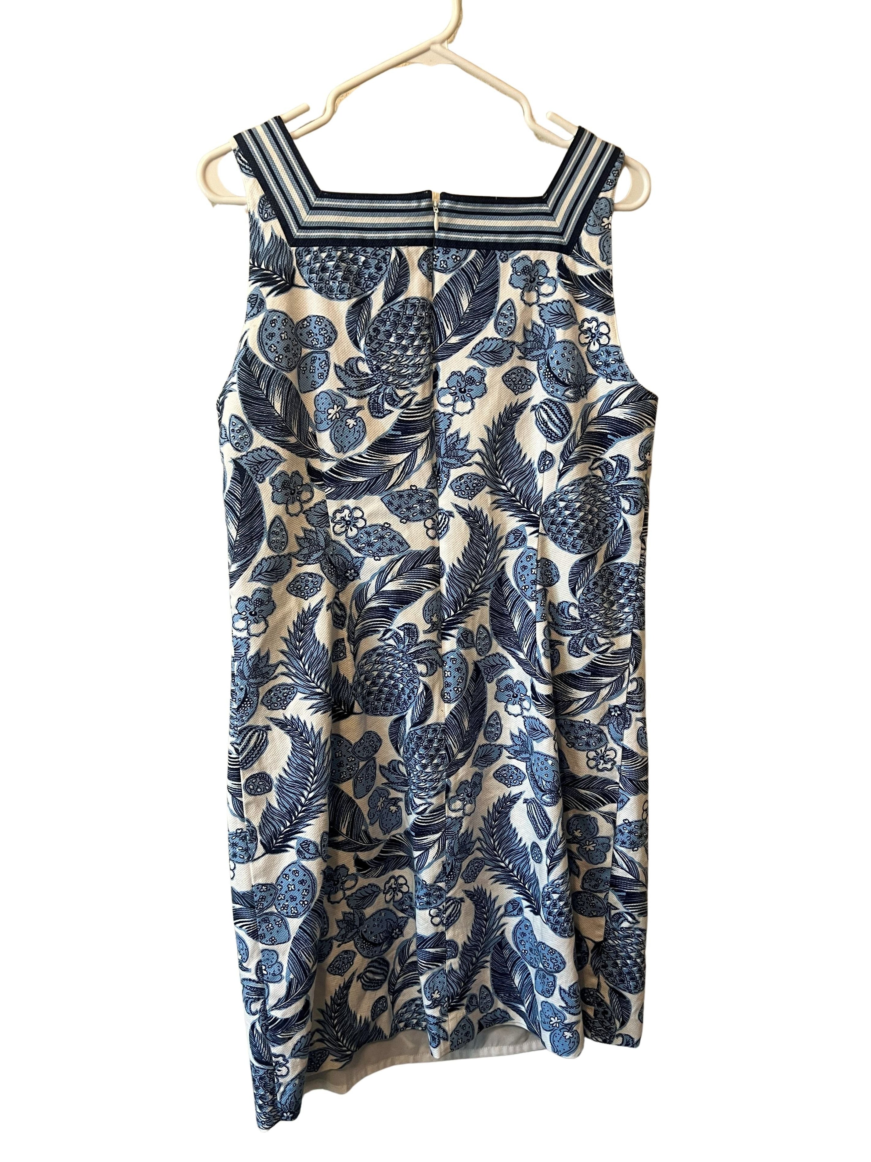Talbots Blue White Pineapple Tropical Print Sheath Dress Size 12