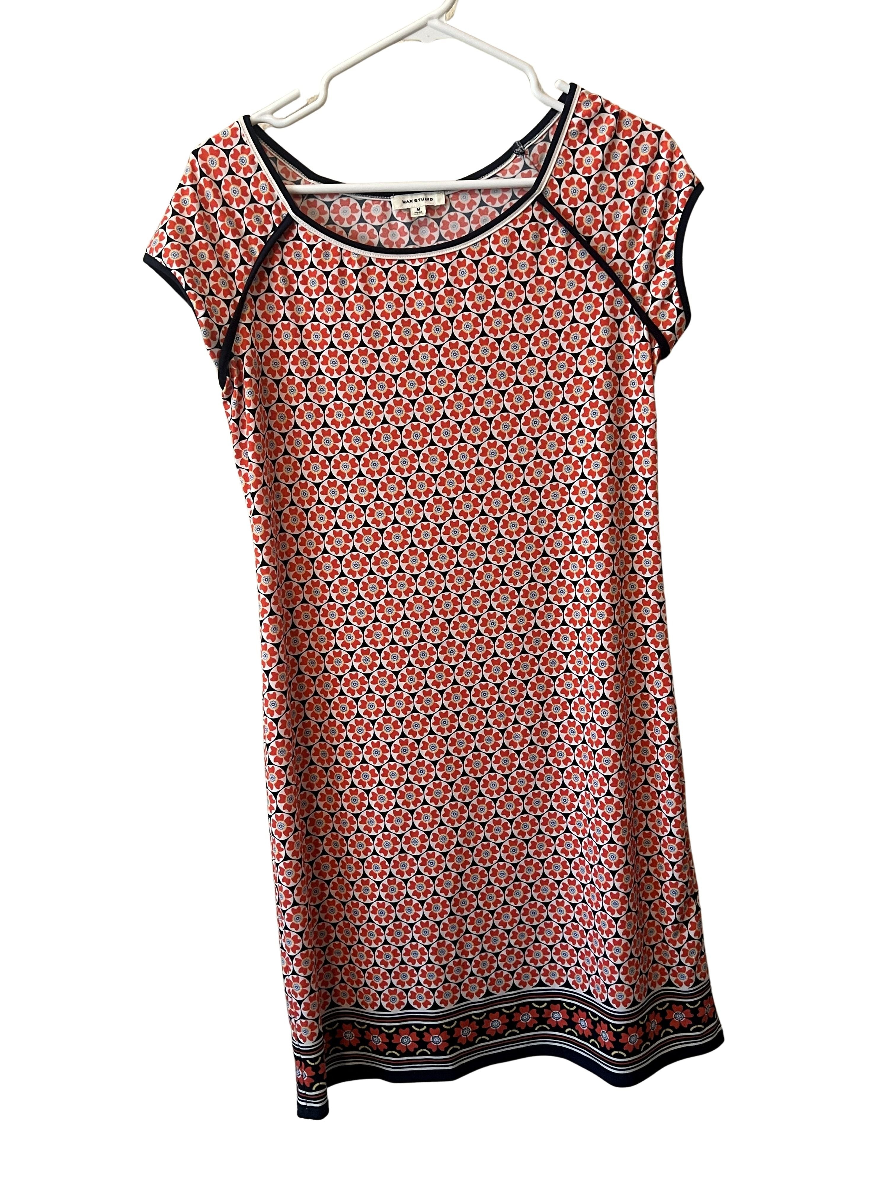 Max Studio Women's Size M Orange Navy Floral Shift Dress