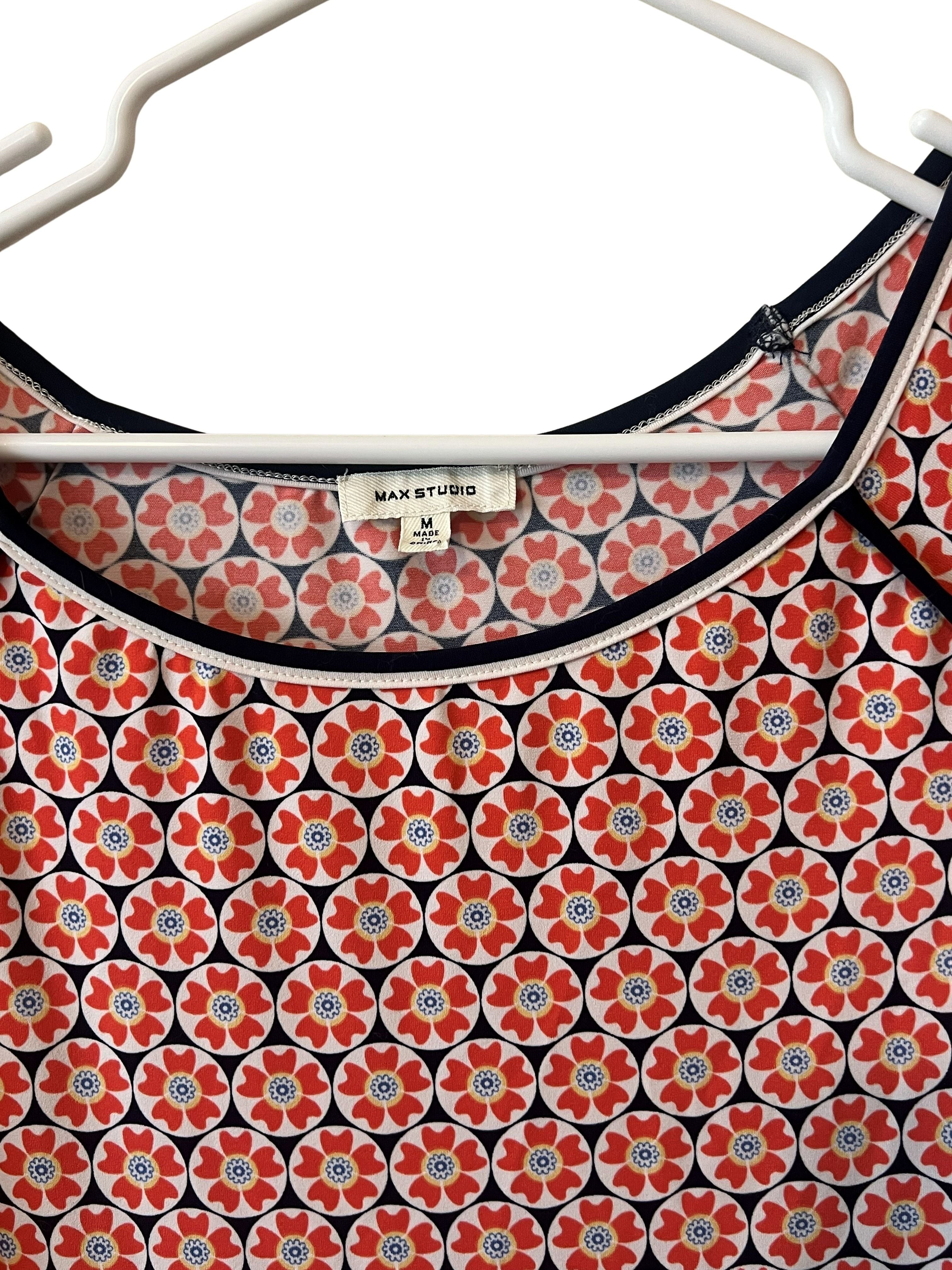 Max Studio Women's Size M Orange Navy Floral Shift Dress