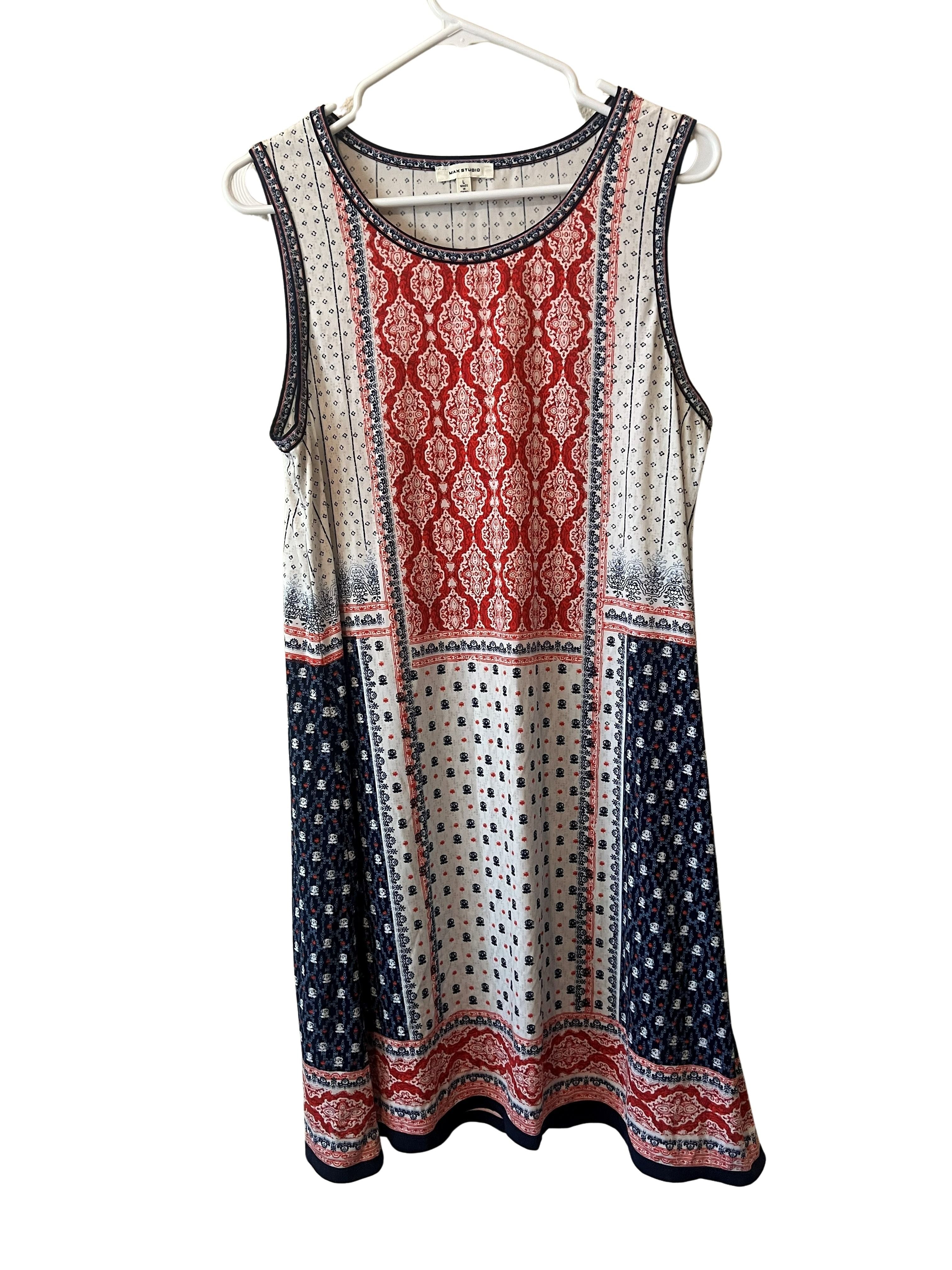 Max Studio Women's L Sleeveless Boho Print Shift Dress