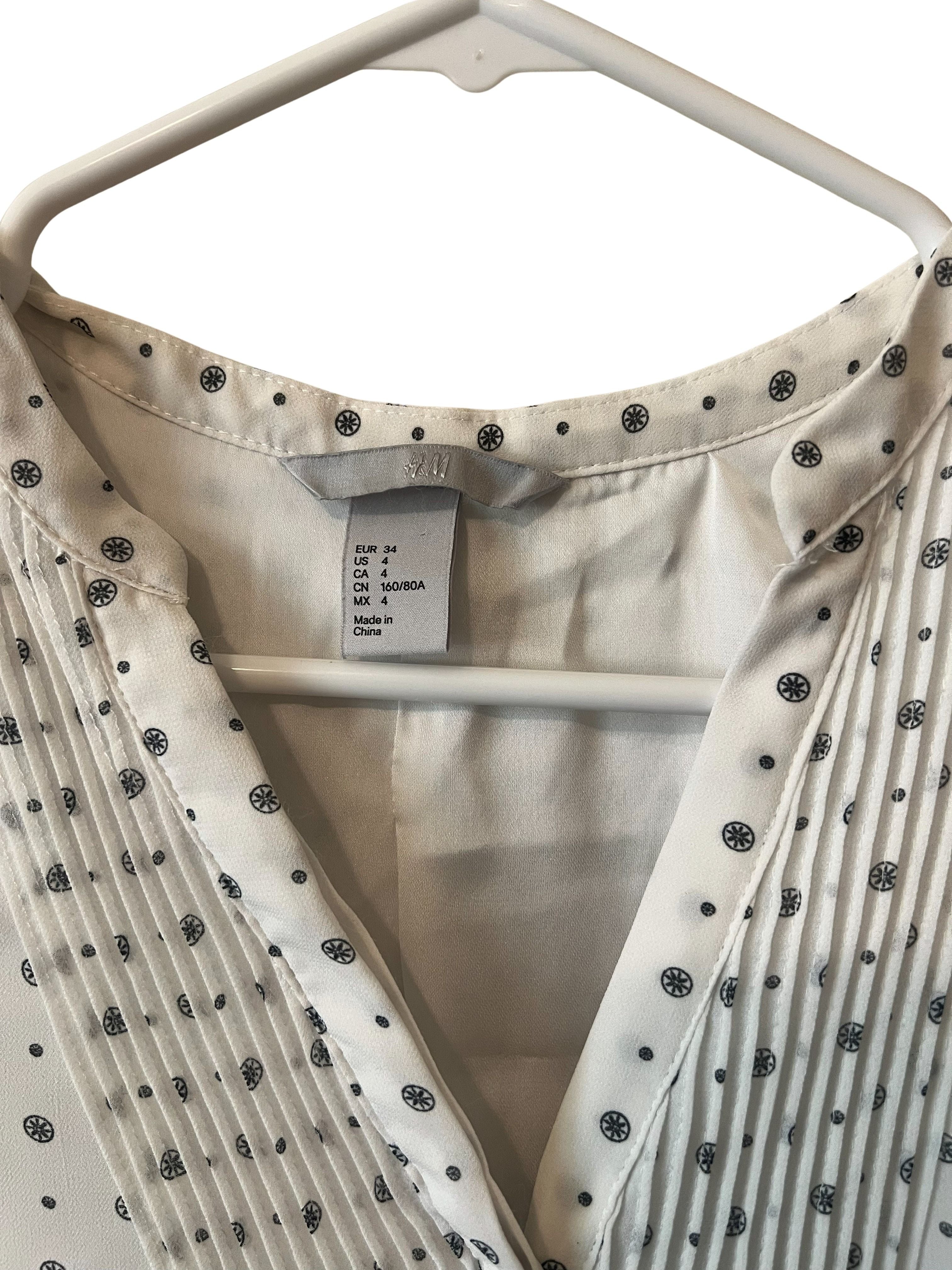 H&M White Polka Dot Print Tie-Waist Dress Size 4 (EUR 34)