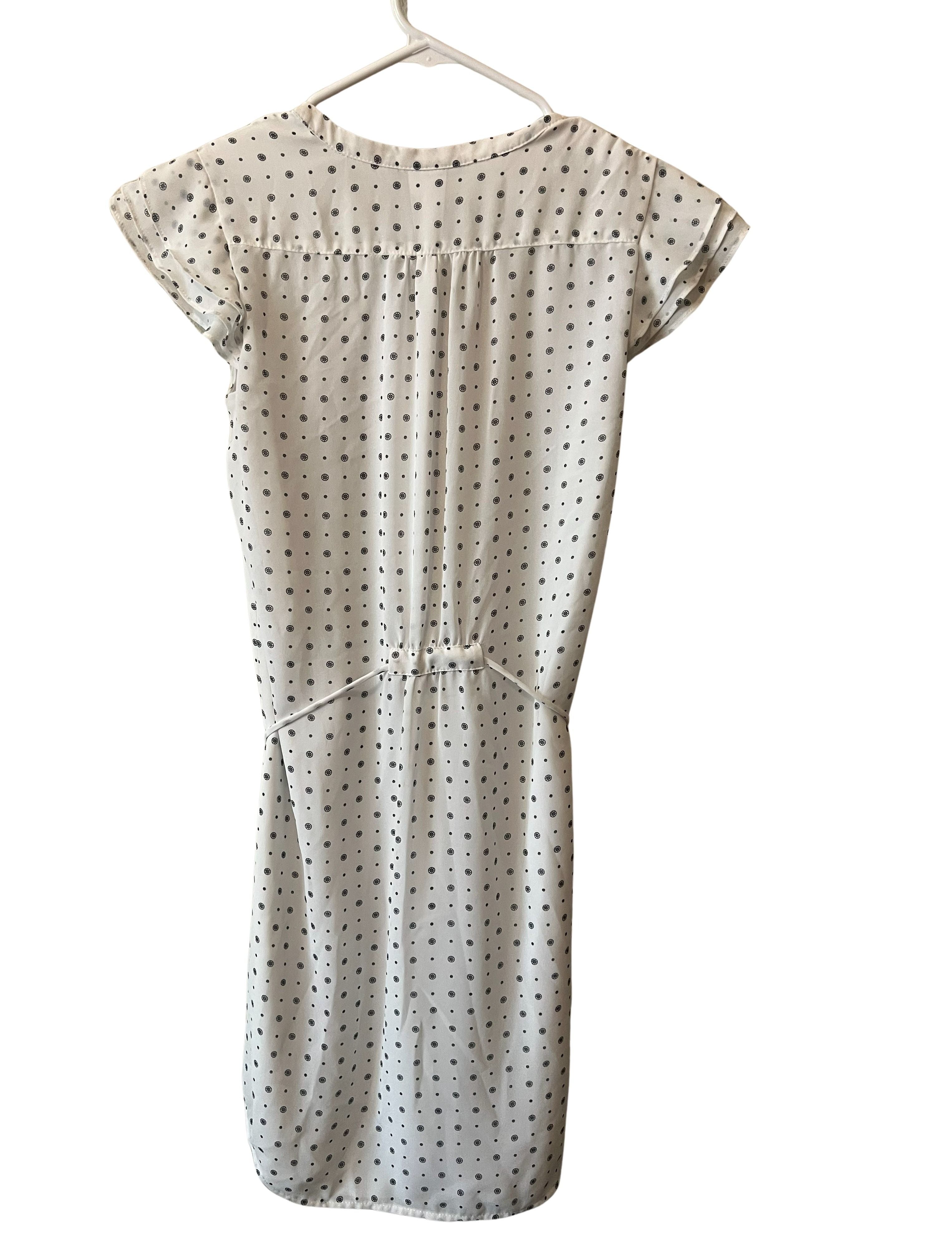 H&M White Polka Dot Print Tie-Waist Dress Size 4 (EUR 34)