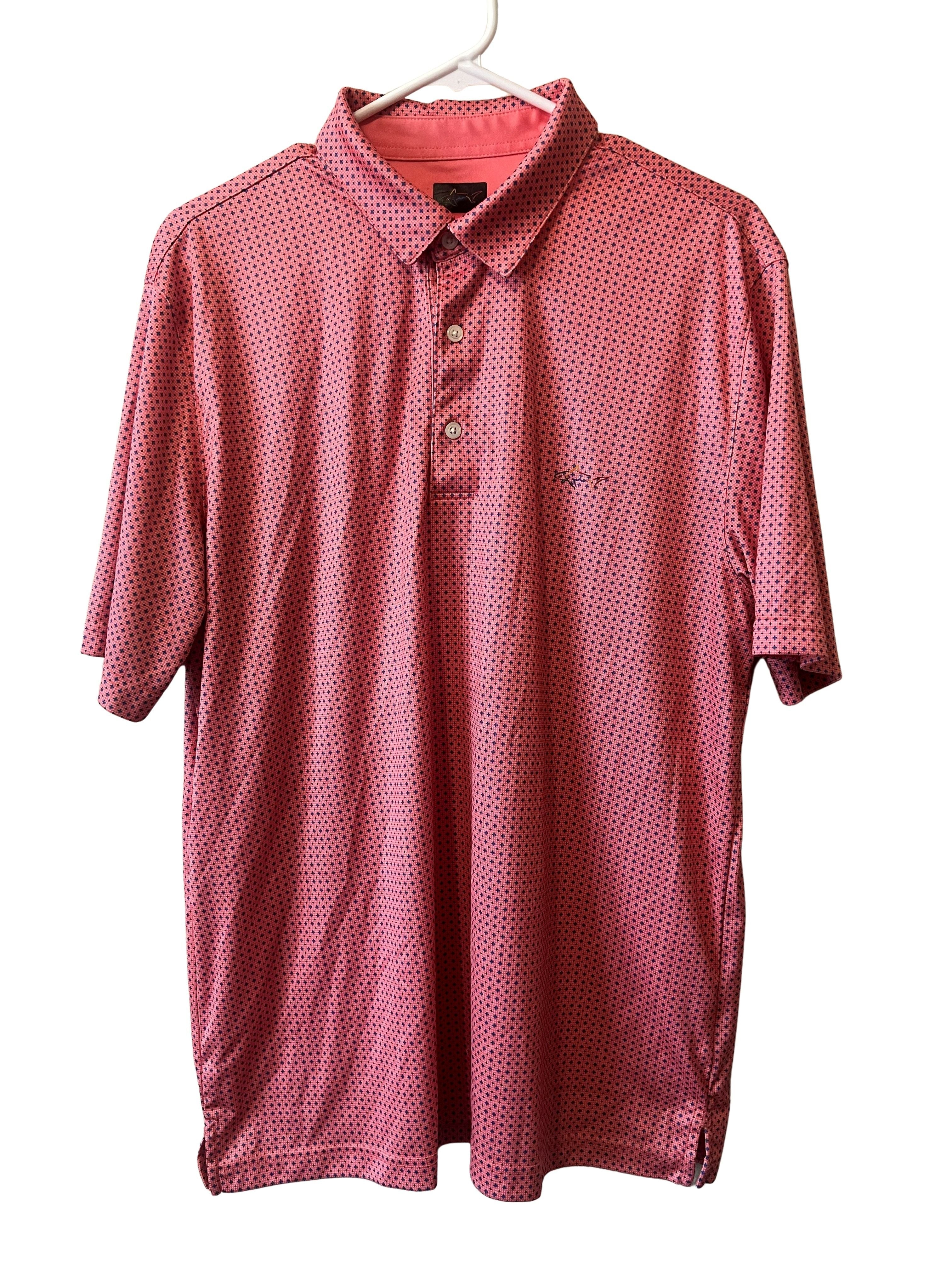 Greg Norman Play Dry Men's Polo Shirt Size L Pink Geometric Print
