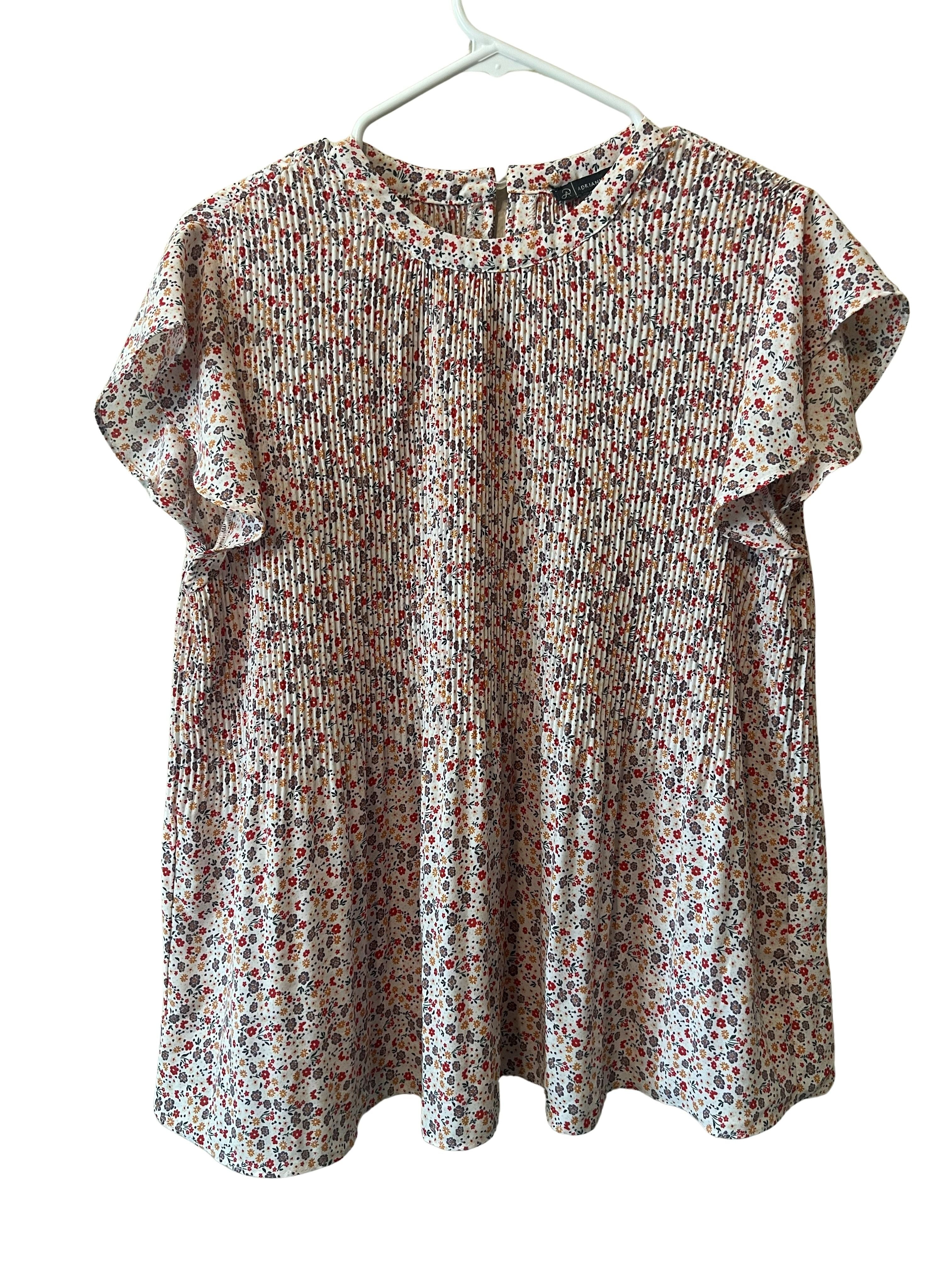 Adrianna Papell Women's Size M Floral Ruffle Sleeve Pleated Top