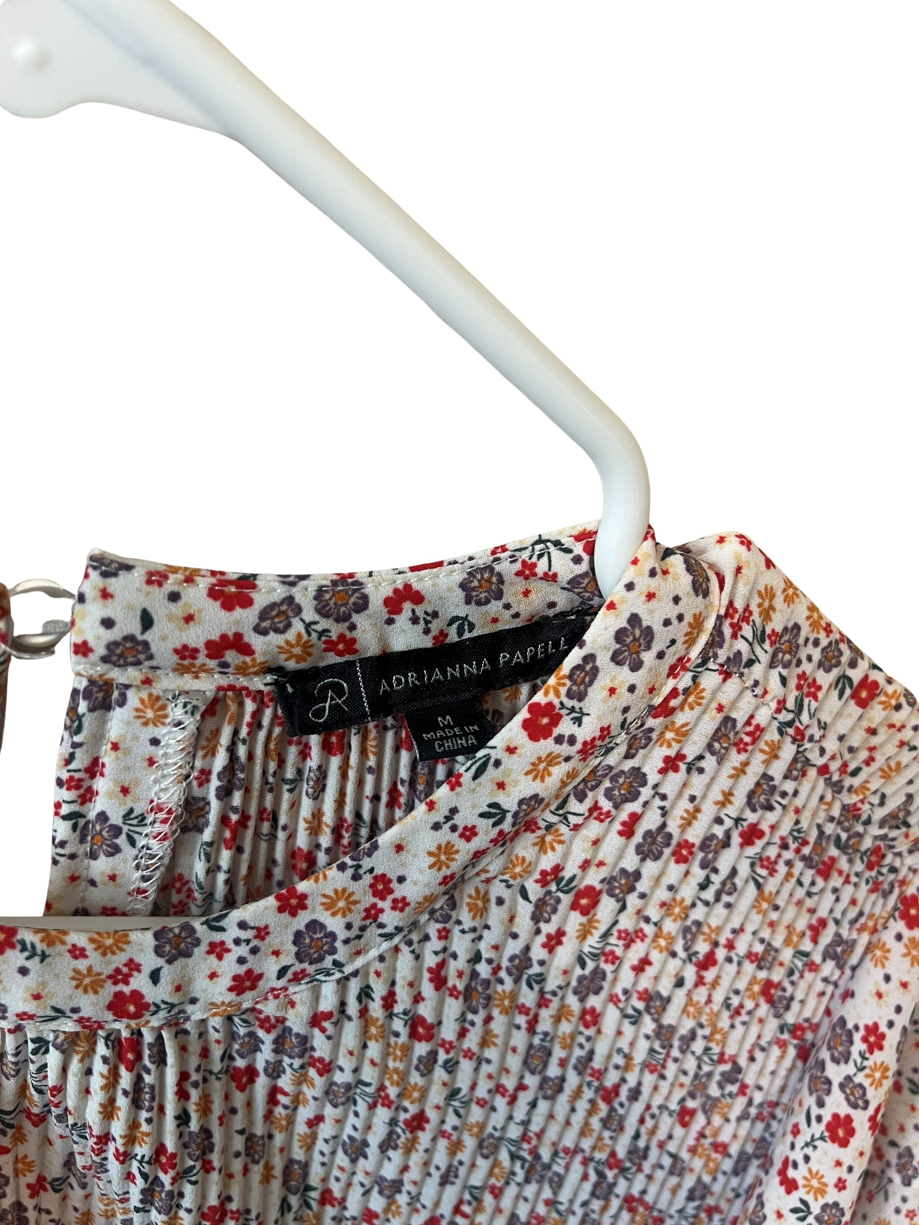 Adrianna Papell Women's Size M Floral Ruffle Sleeve Pleated Top