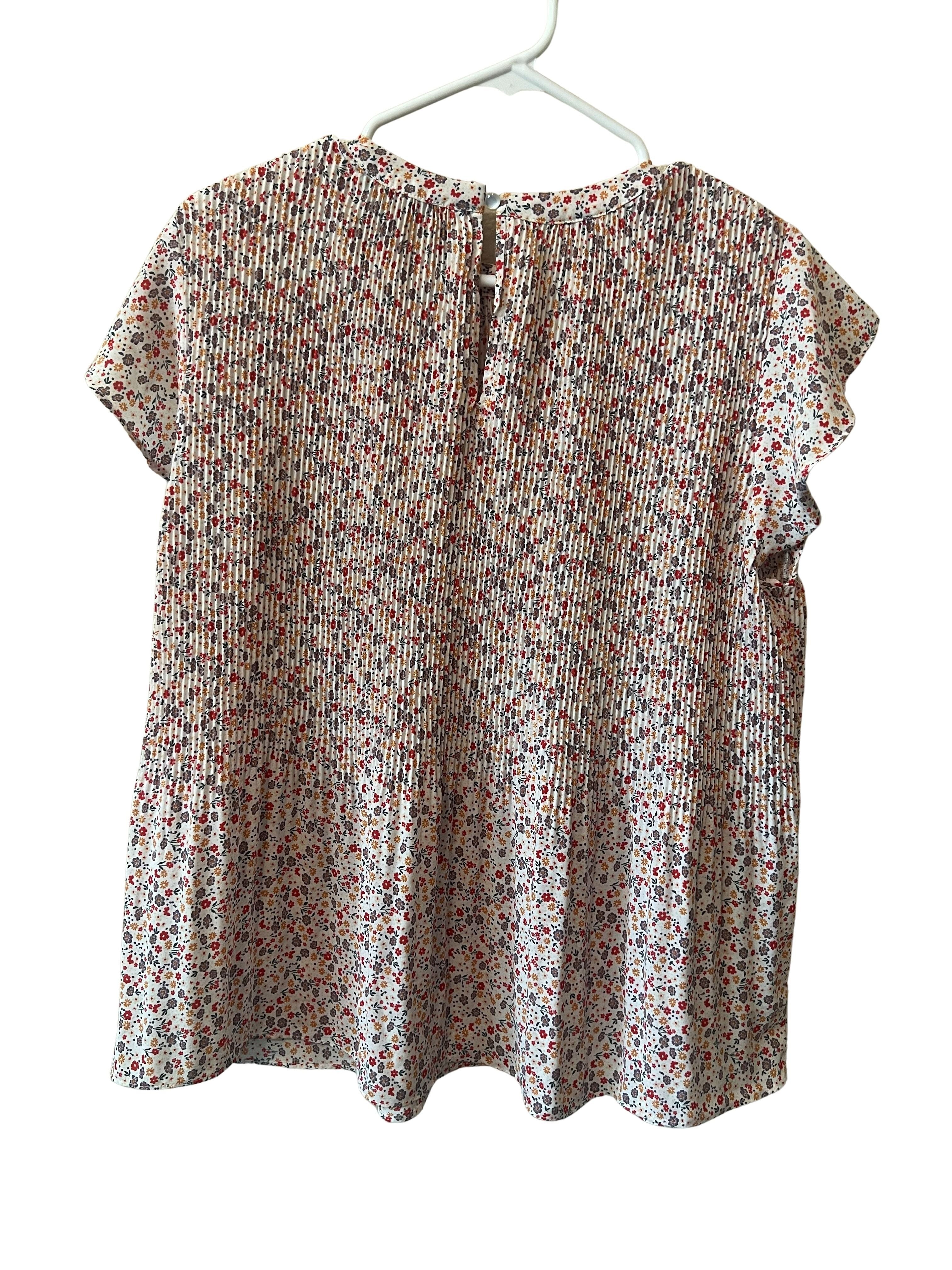 Adrianna Papell Women's Size M Floral Ruffle Sleeve Pleated Top