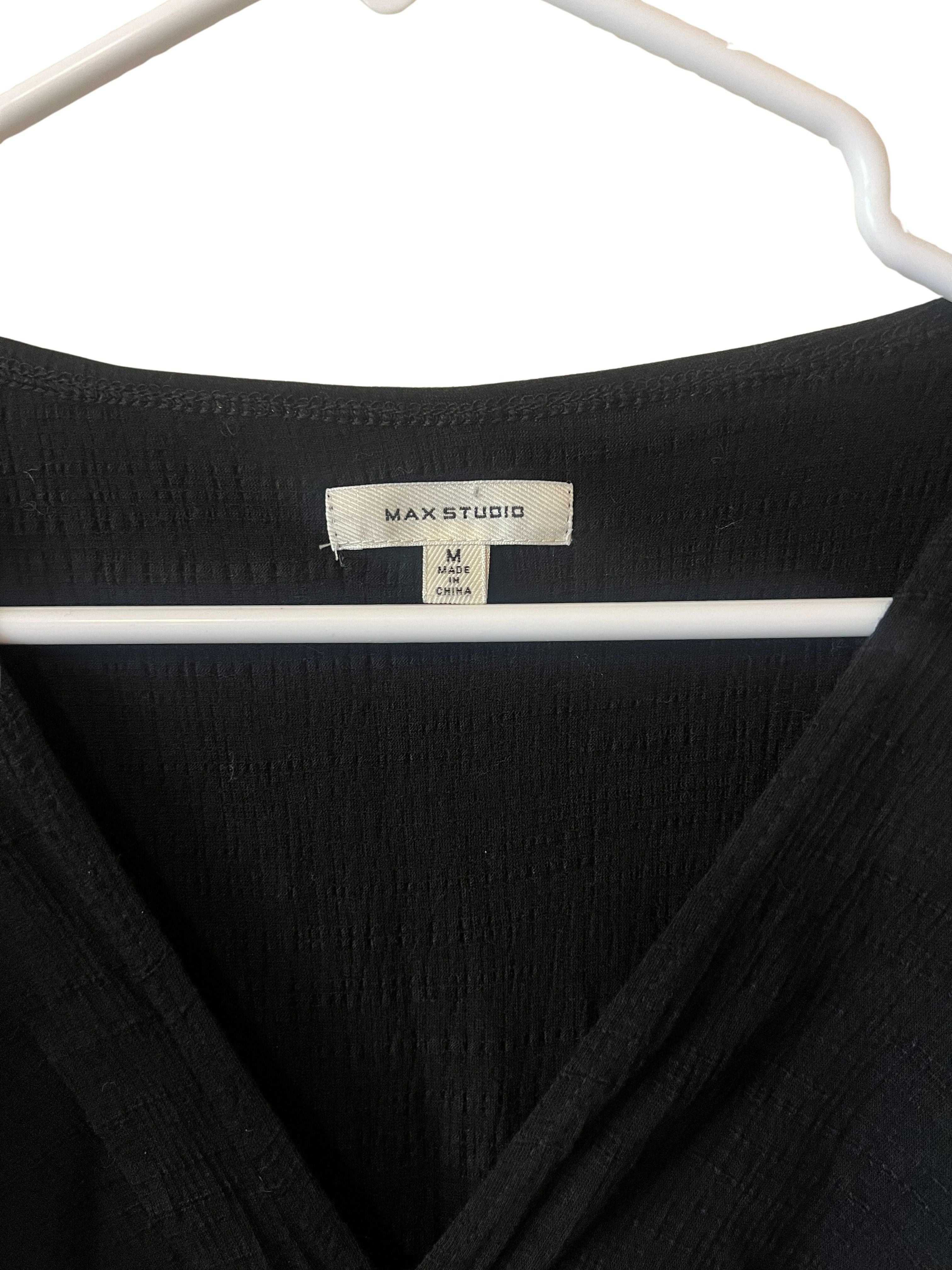 Max Studio Black Ruched V-Neck Top - Size M