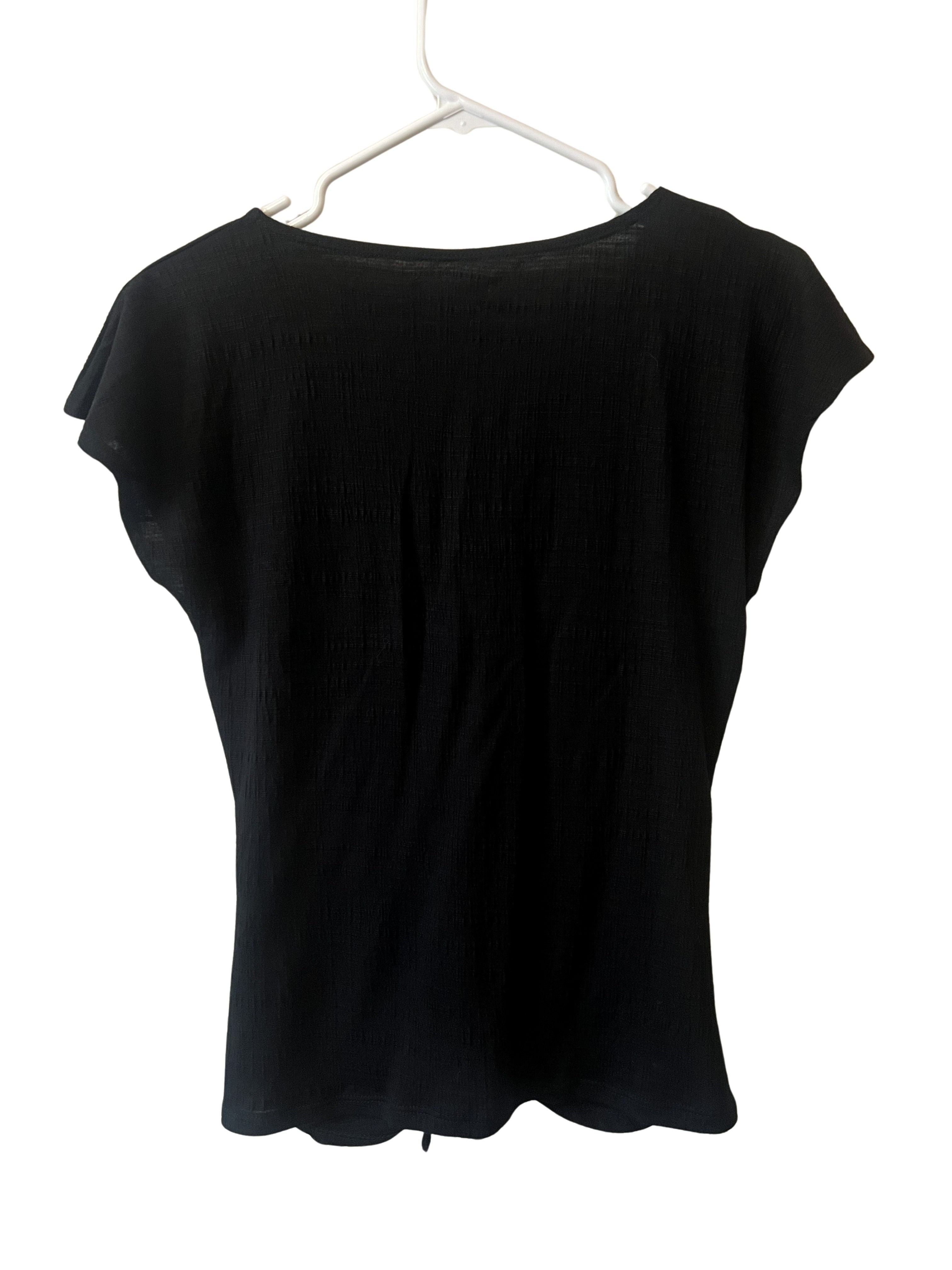 Max Studio Black Ruched V-Neck Top - Size M