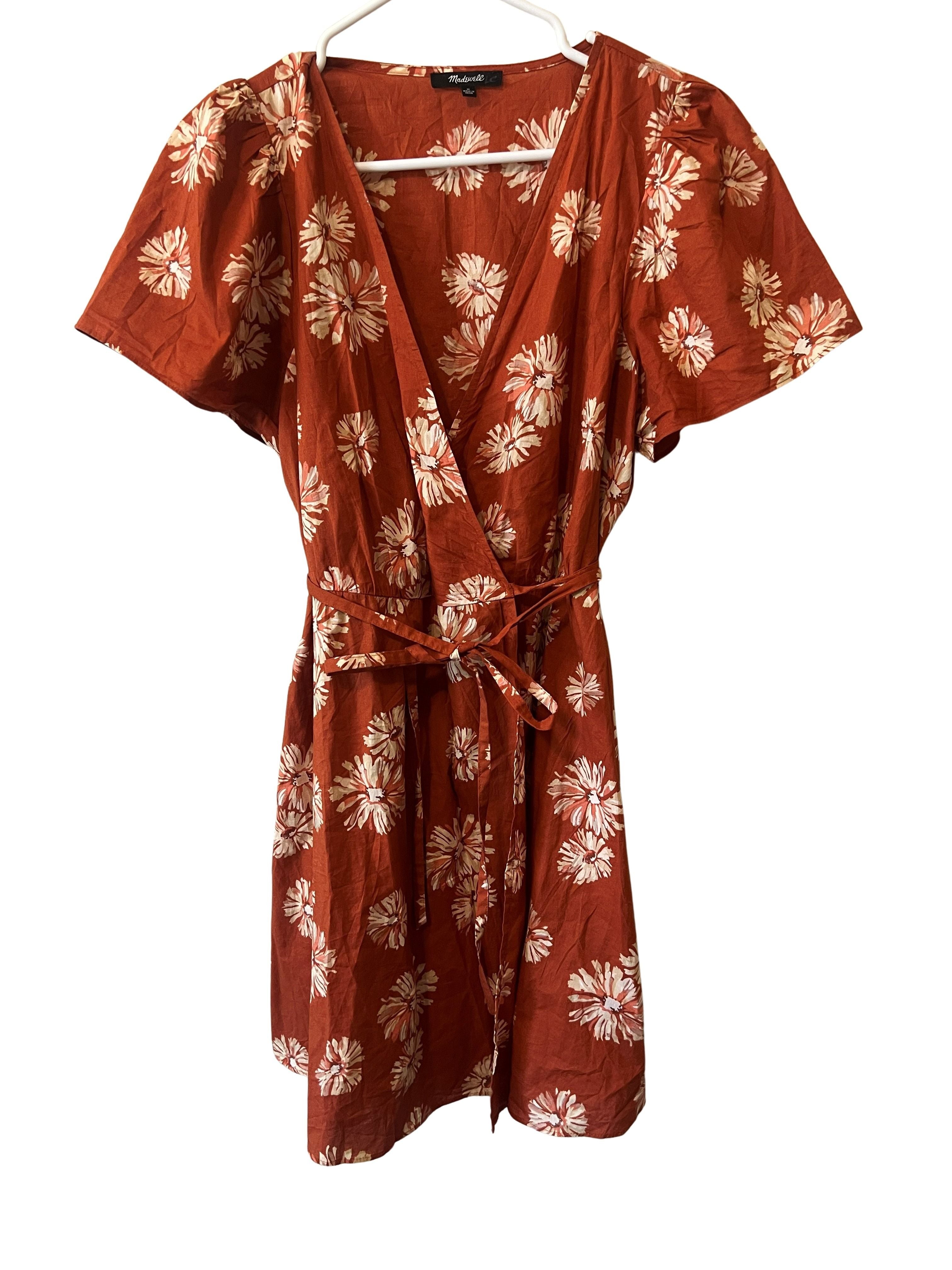 Madewell Rust Floral Wrap Dress Size M 100% Cotton
