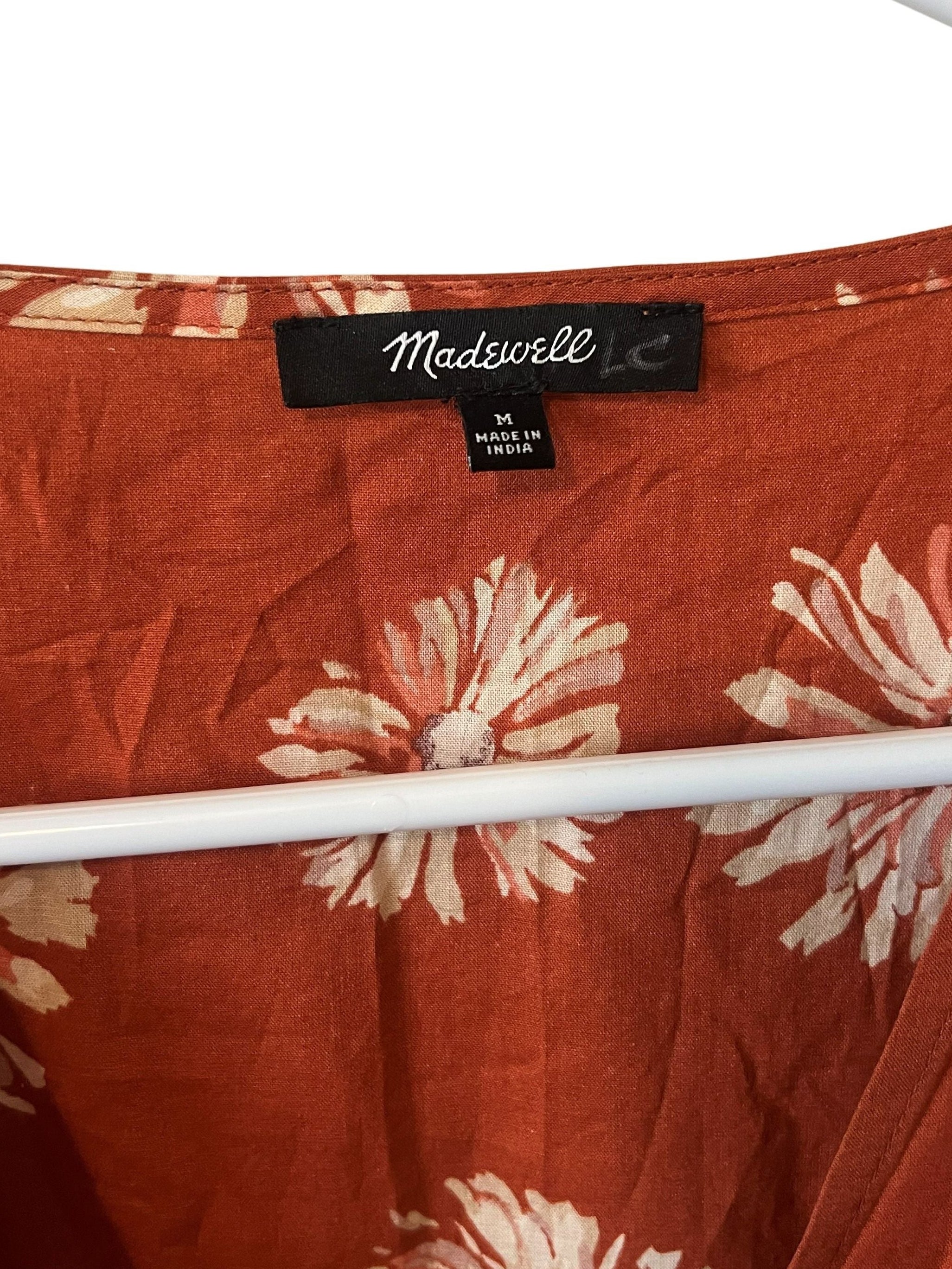 Madewell Rust Floral Wrap Dress Size M 100% Cotton